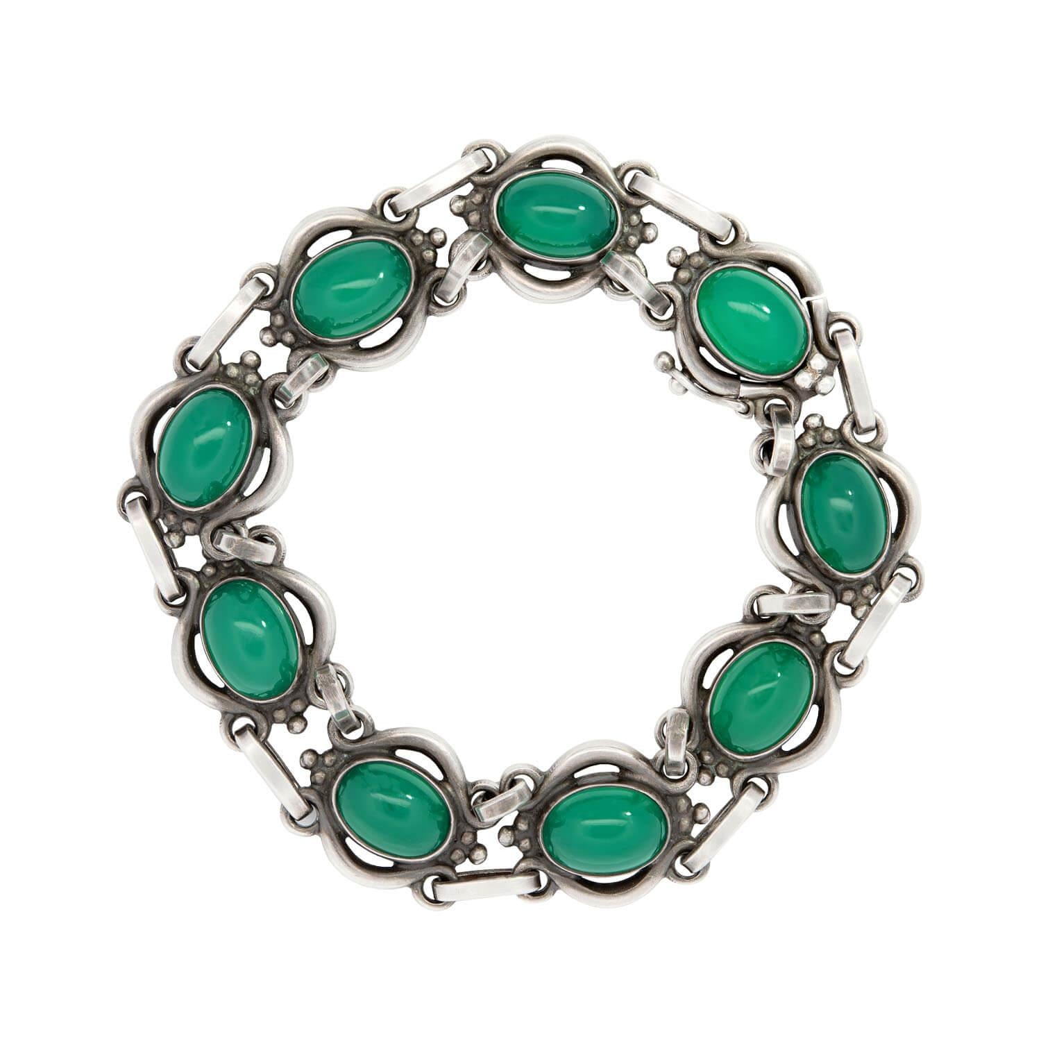 Sterling silver green onyx shops bracelet! Total length including clasp is 8 inches. W