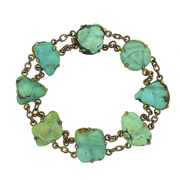 Turquoise Nugget Stone Unique Nepal Bead Multicolor Bracelet