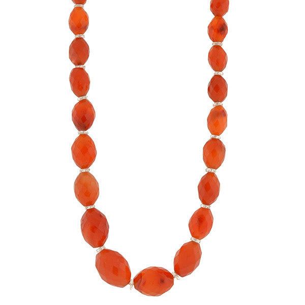 Art Deco Faceted Carnelian + Rock Crystal Graduated Bead Necklace 28.5 by A. Brandt + Son