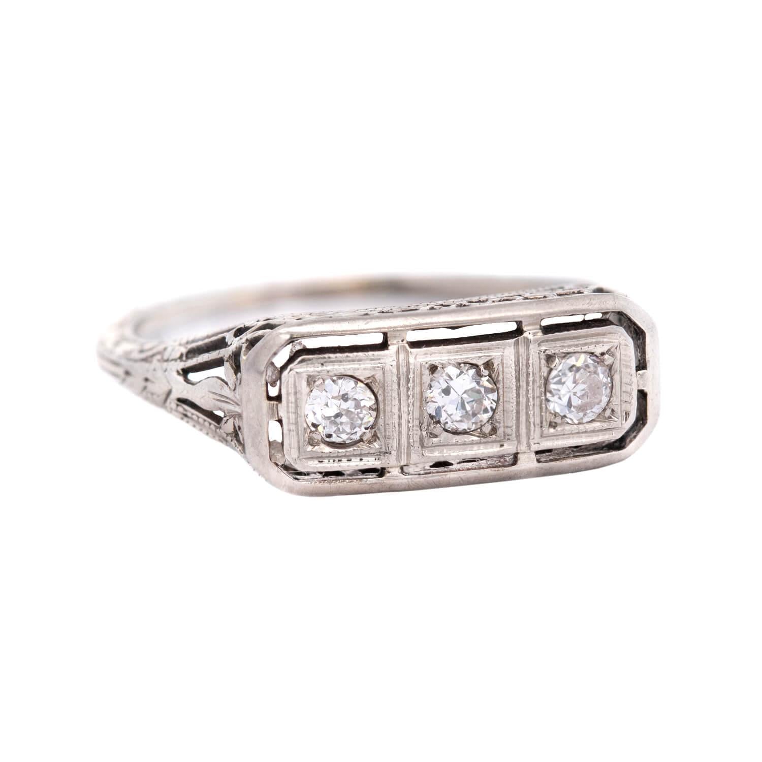 Art Deco Platinum Diamond Three Stone Ring