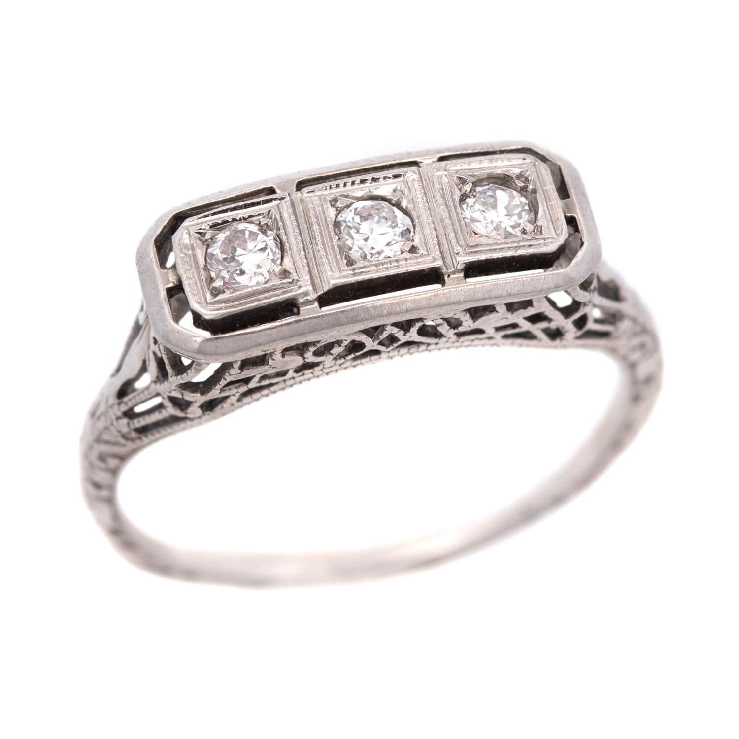 Art Deco Platinum Diamond Three Stone Ring