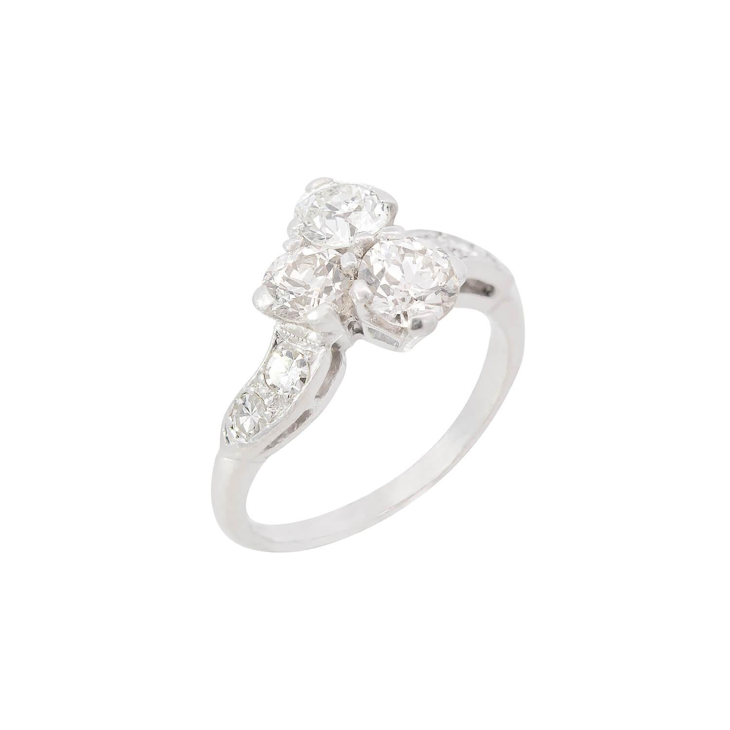 Art Nouveau Platinum Diamond Trefoil Engagement Ring