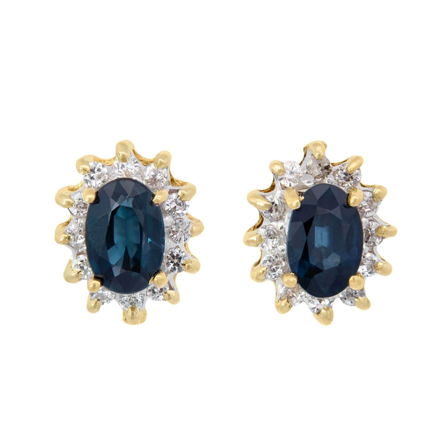 Estate 14k Sapphire and Diamond Stud Earrings