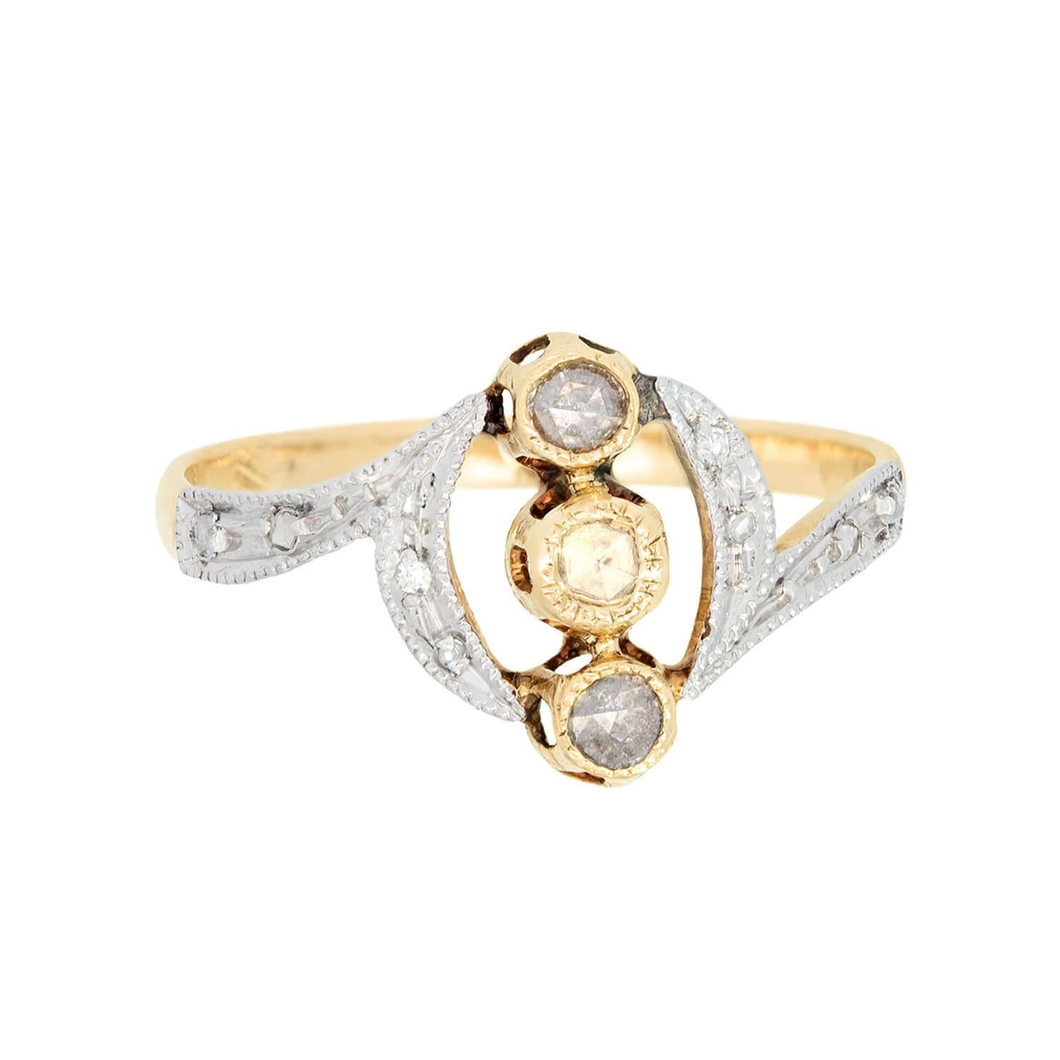 Art Nouveau Frech Platinum/18k Diamond Navette Ring