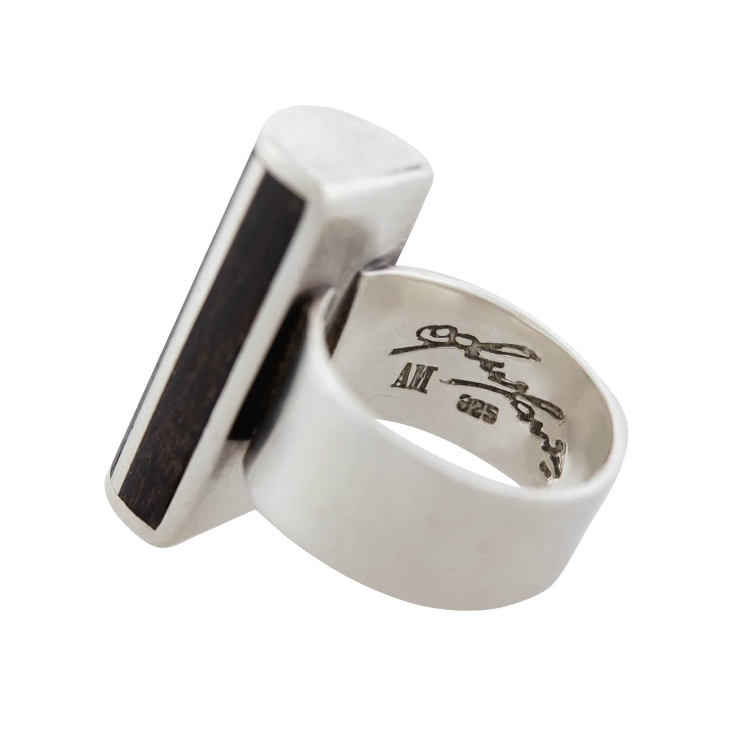 ANNA MARIA ÖBERG Estate Swedish Sterling Silver Ebony Wood Statement Ring