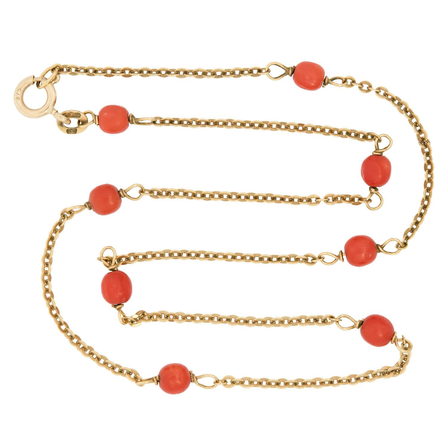 Art Deco 14k Coral Bead Necklace