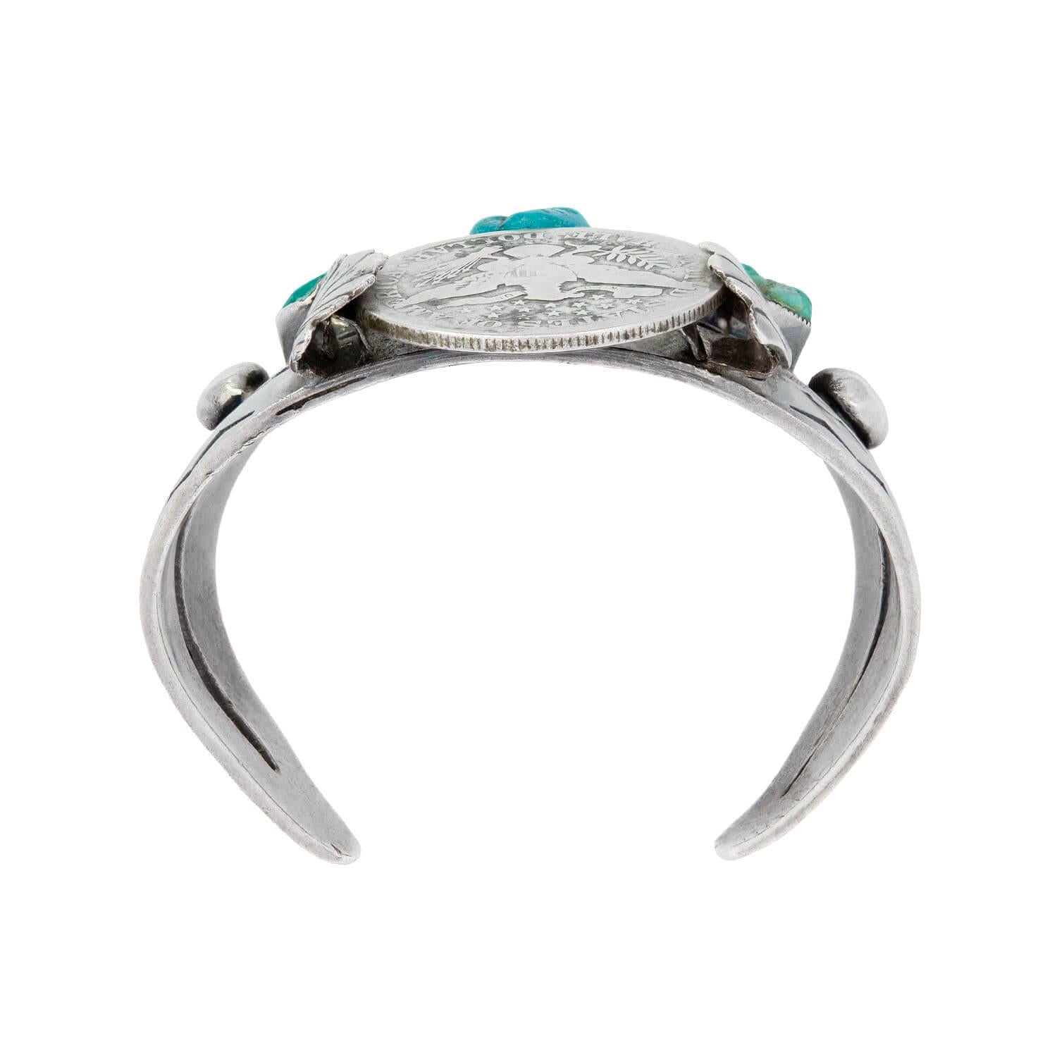 Retro Sterling Silver and Turquoise Half Dollar Cuff