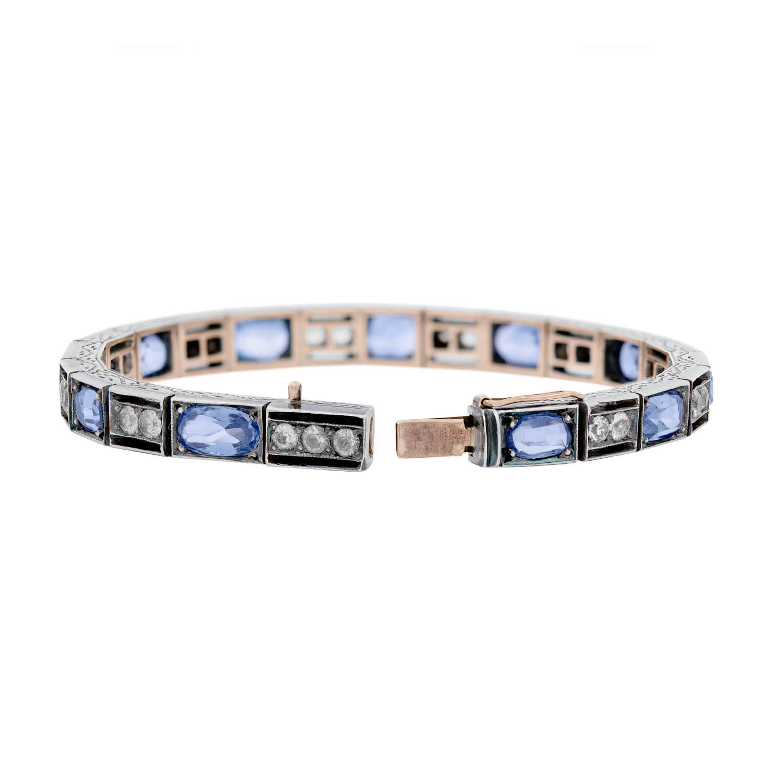 Art Deco Sterling GIA No Heat Ceylon Sapphire Line Bracelet 14CTW