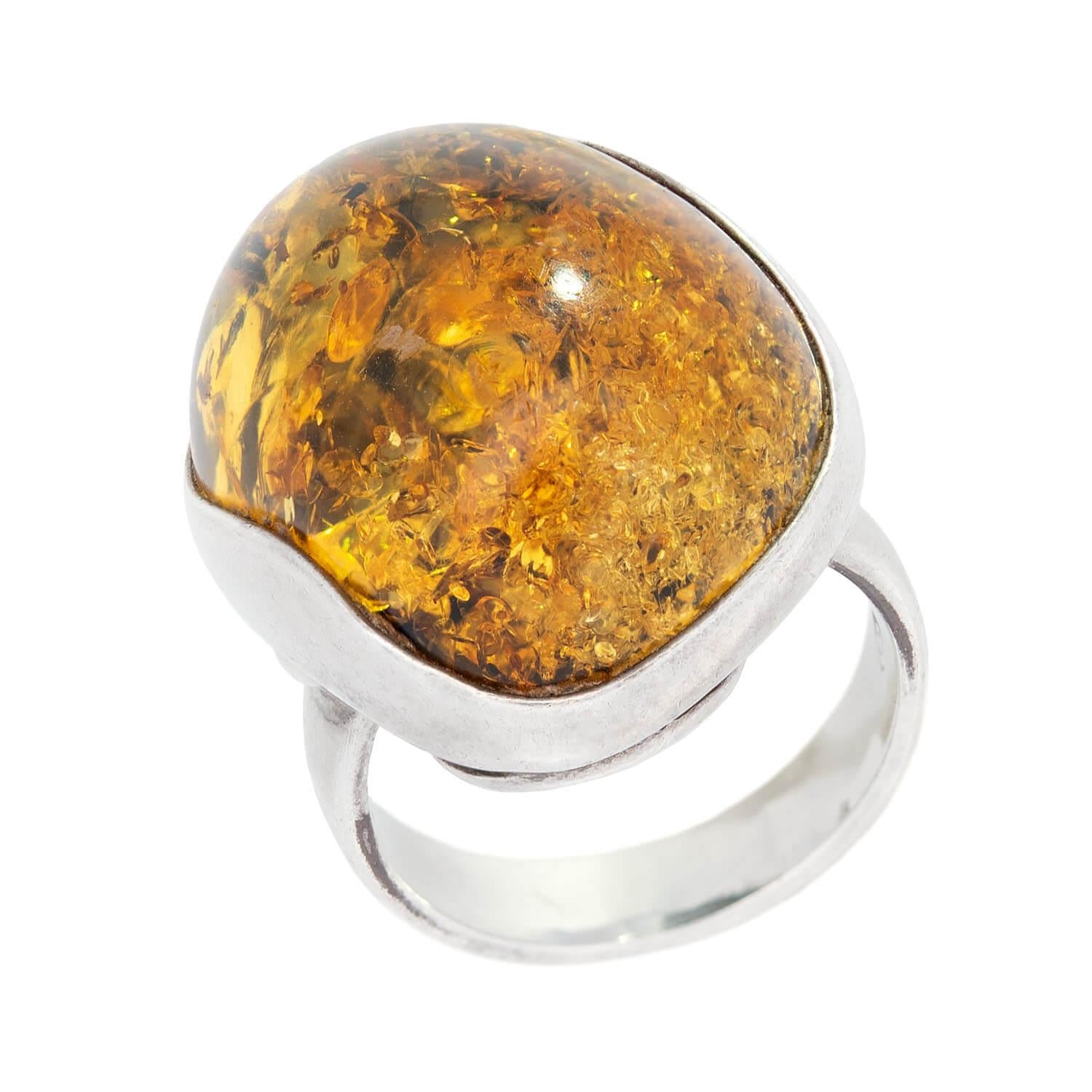 Vintage Polish Sterling Silver Baltic Amber Ring