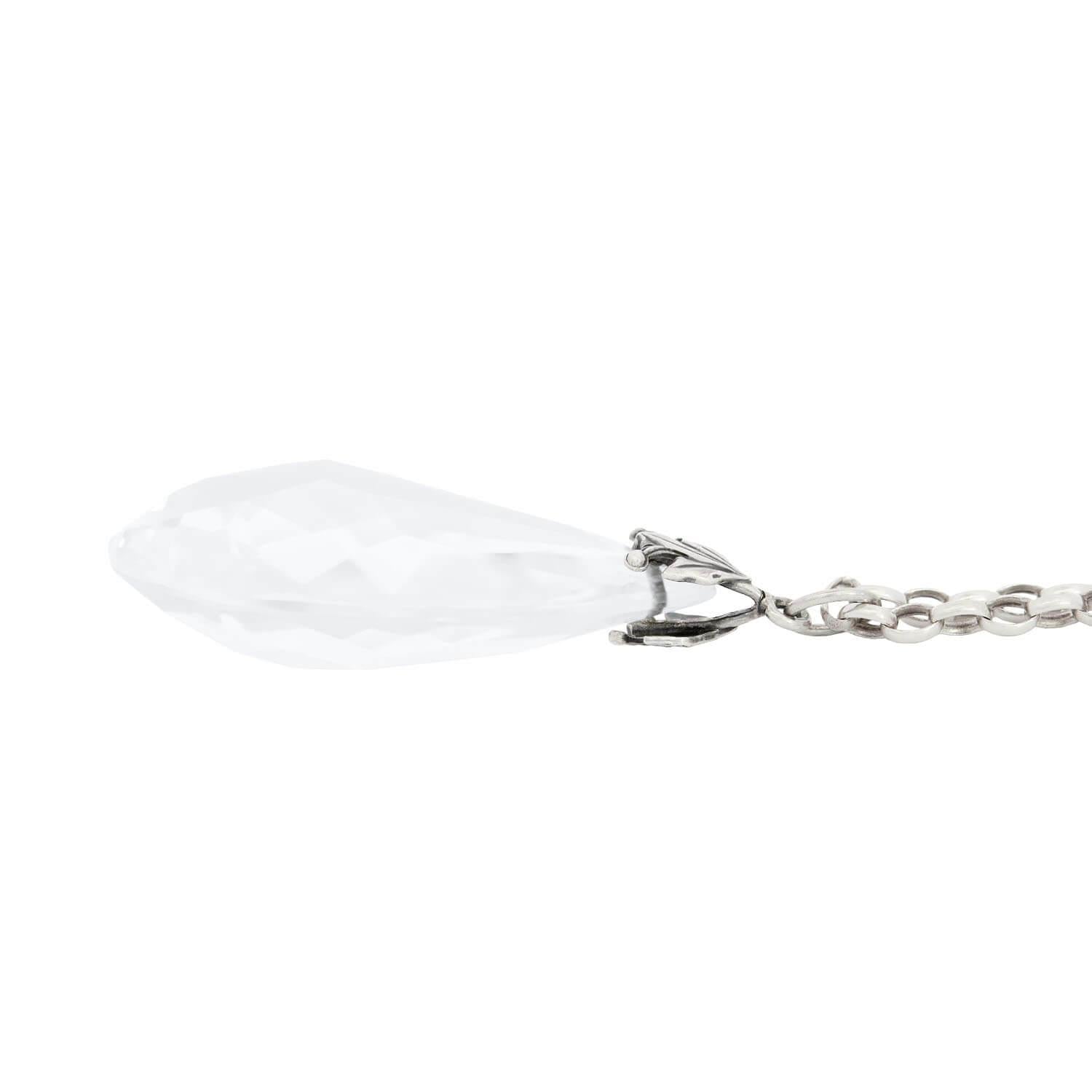 Arts and Crafts Rock Sterling Silver and Rock Quartz Crystal Teardrop Pear Penda