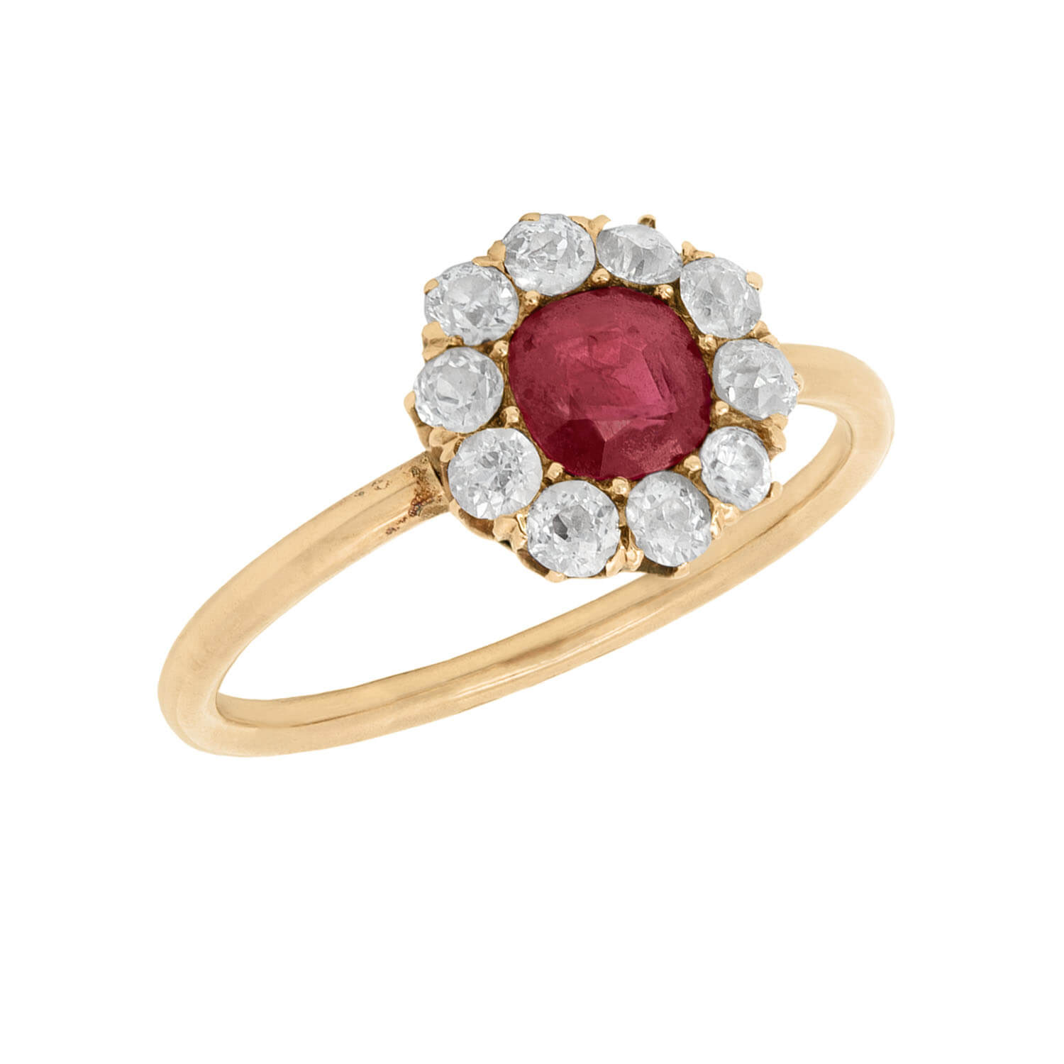 Victorian 14K Ruby & Diamond Halo Ring