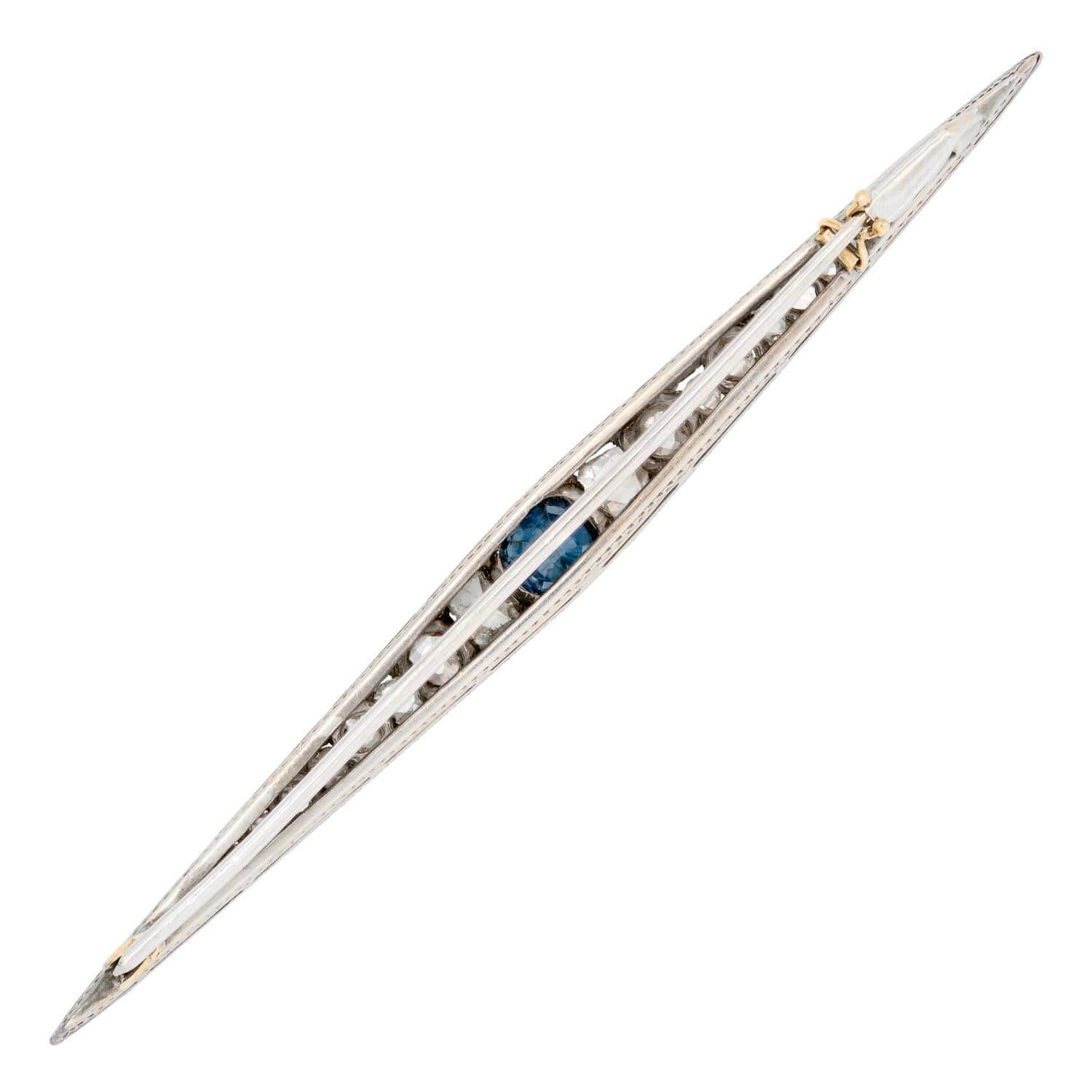 Victorian 18k/Sterling Silver Sapphire and Diamond Graduated Bar Pin