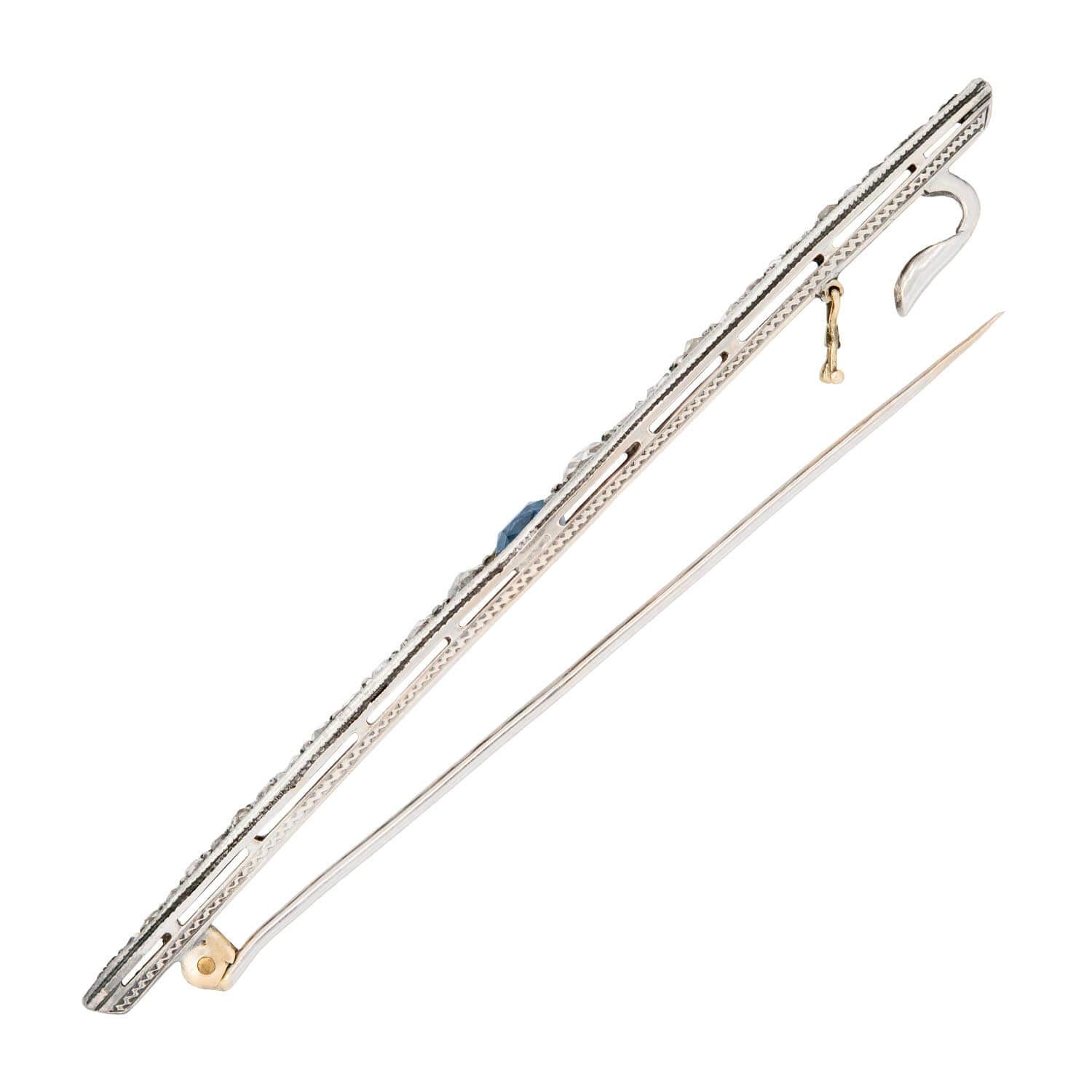 Victorian 18k/Sterling Silver Sapphire and Diamond Graduated Bar Pin