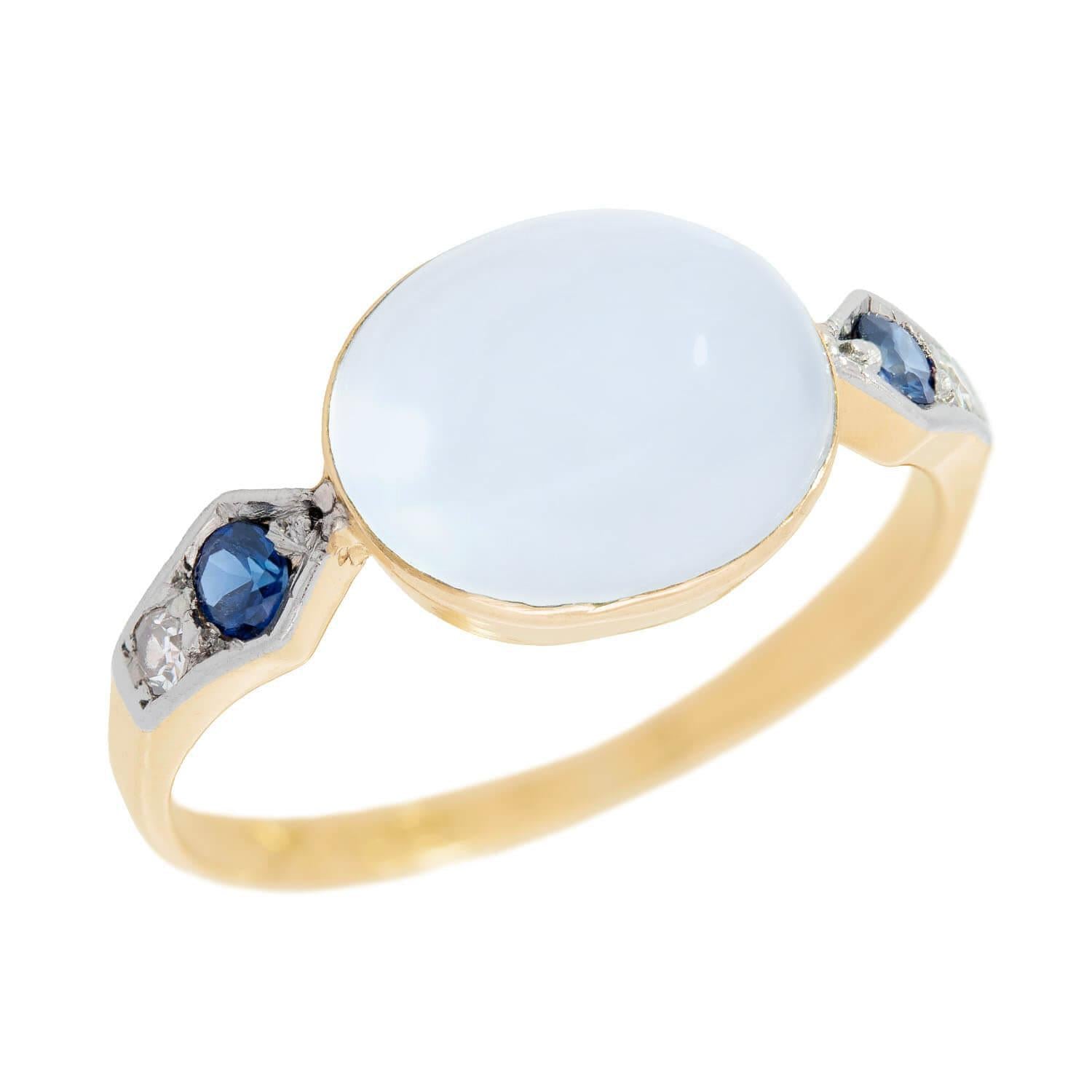 Edwardian 18k/Platinum Moonstone, Sapphire, and Diamond Ring
