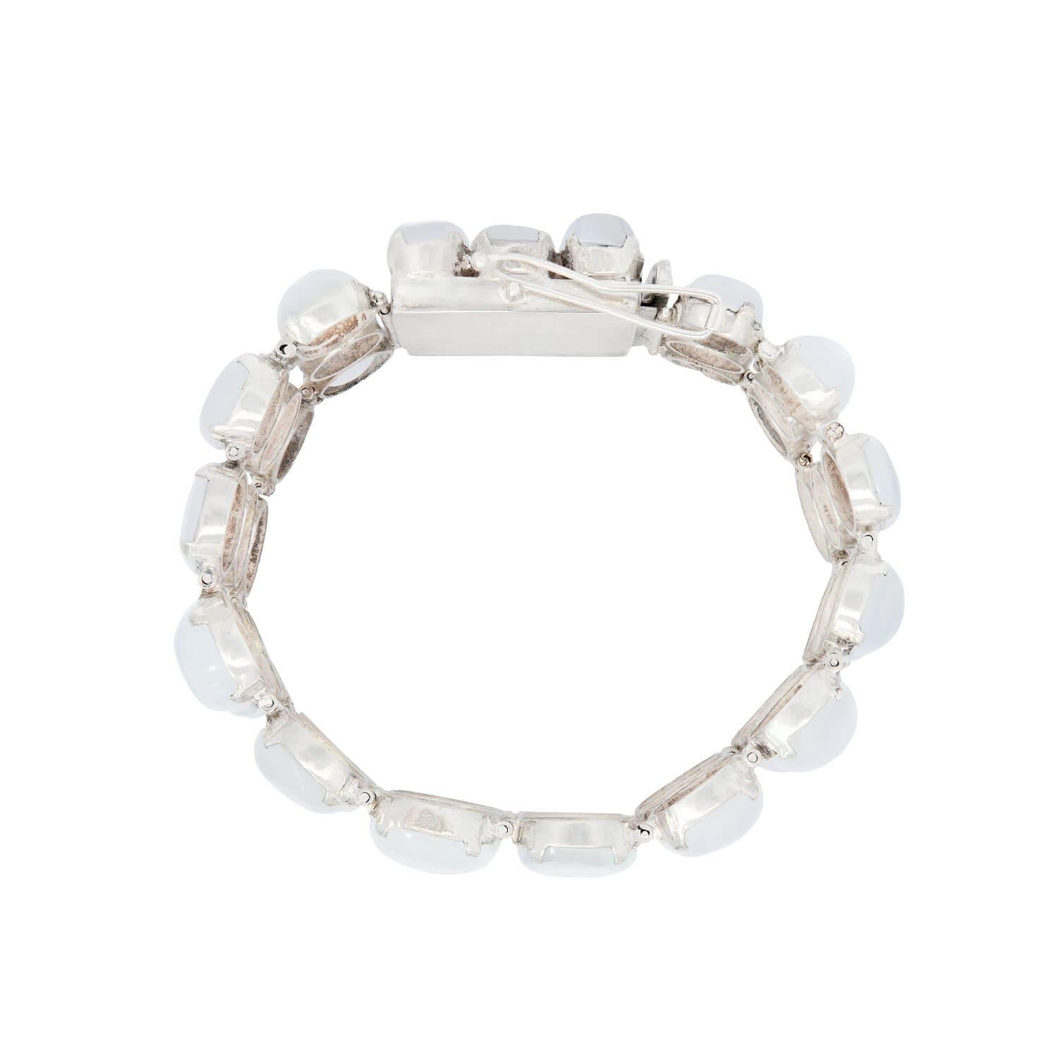 Retro Sterling Silver Moonstone Wide Link Bracelet