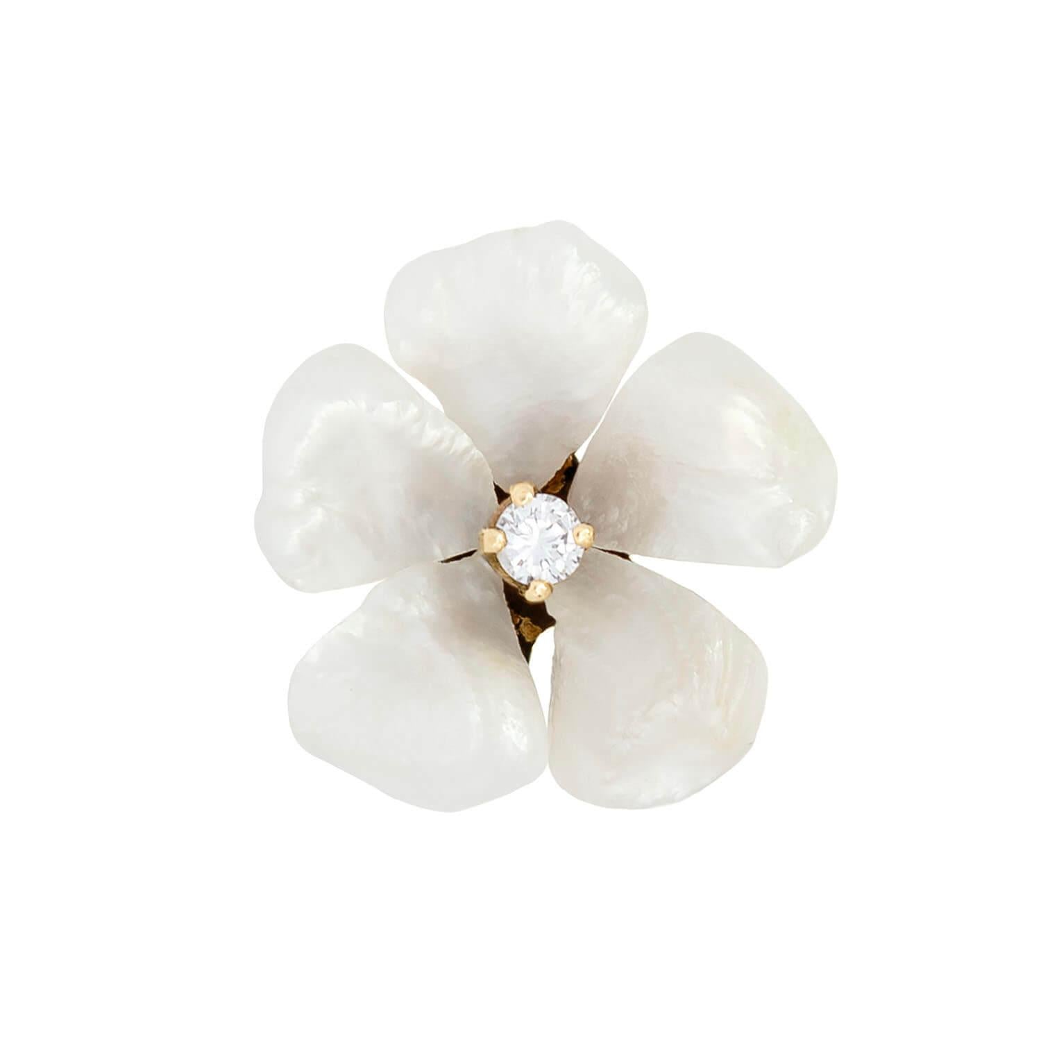 Victorian 14k Mississippi Pearl Single Cut Diamond Flower Pendant