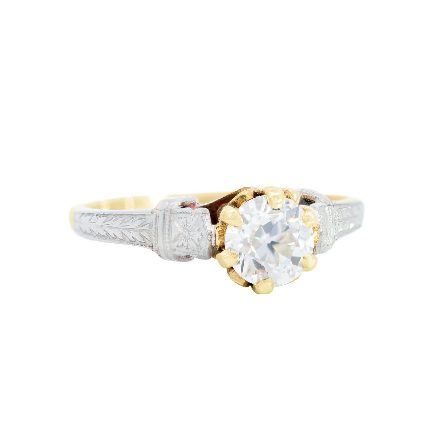 Edwardian 10k White and Yellow Gold Diamond Engagement Ring 0.59ct