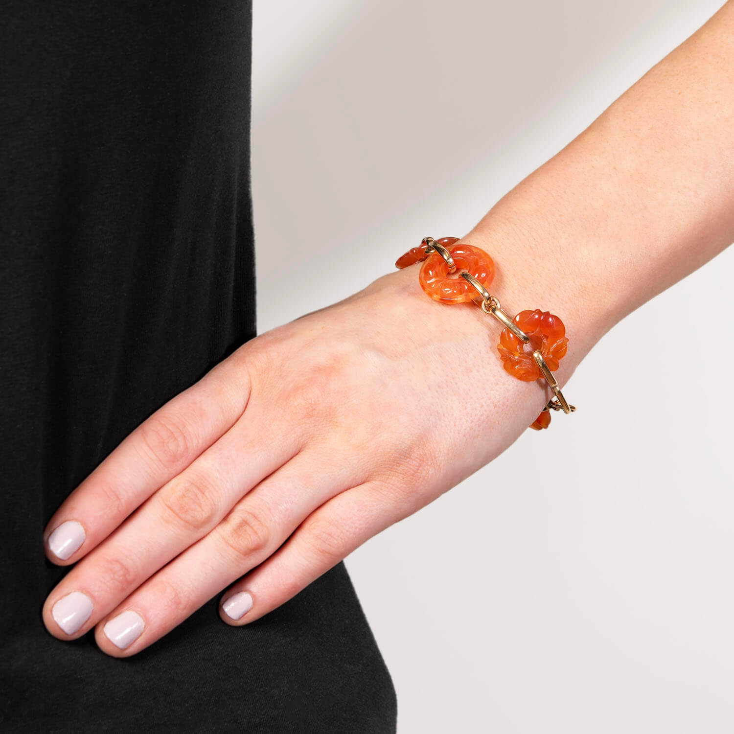 Art Deco 14k Carved Carnelian Disks Bracelet