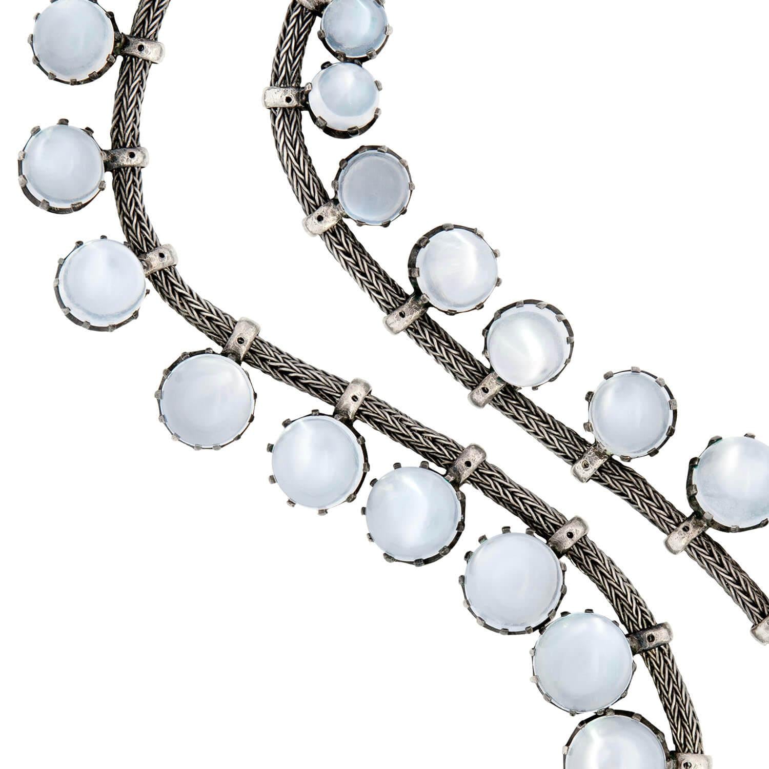 Victorian Sterling Silver Moonstone Graduated Festoon Necklace