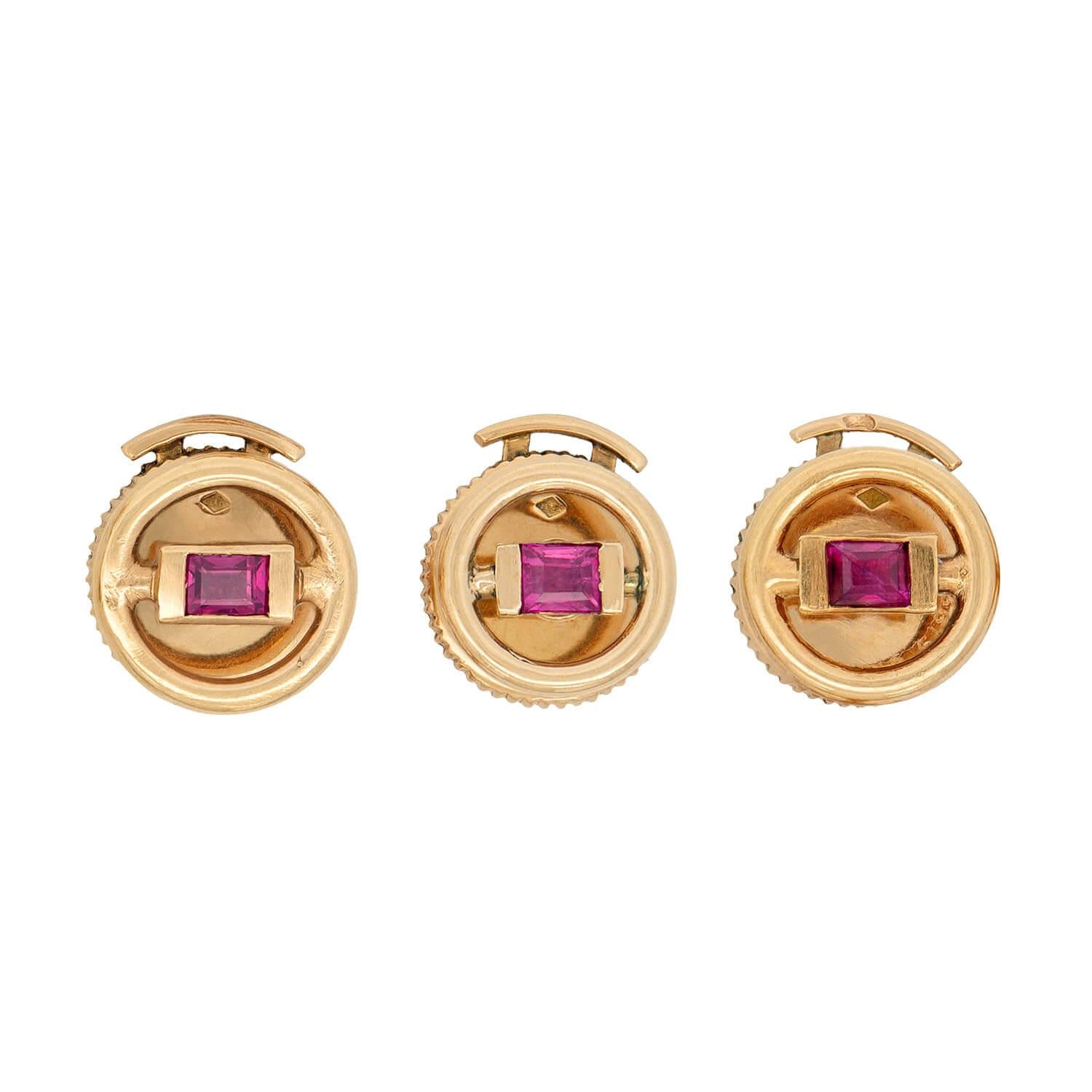 VAN CLEEF & ARPELS Retro 18k Ruby Five Piece Cufflink and Button Set