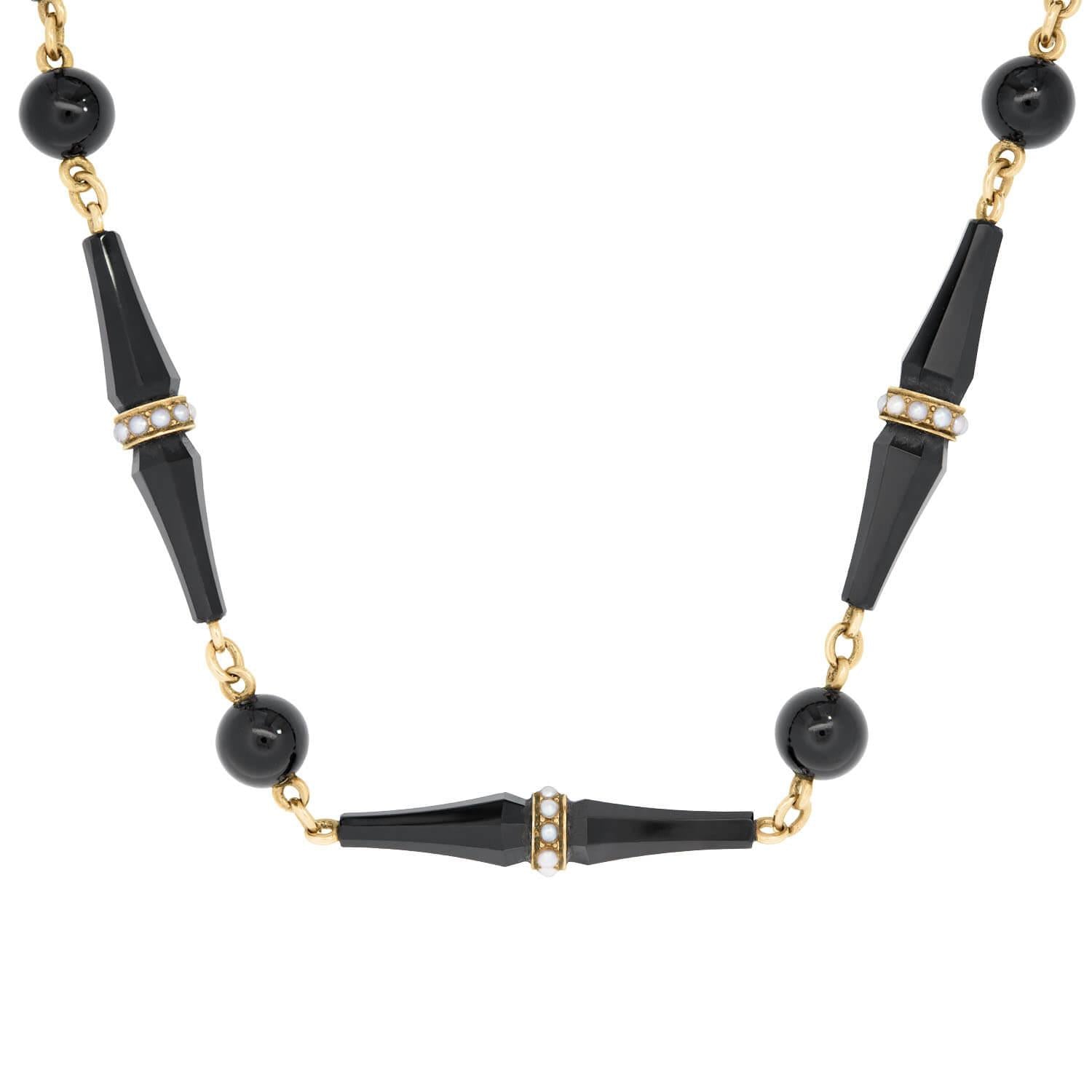 Victorian 14k Onyx and Seed Pearl Necklace