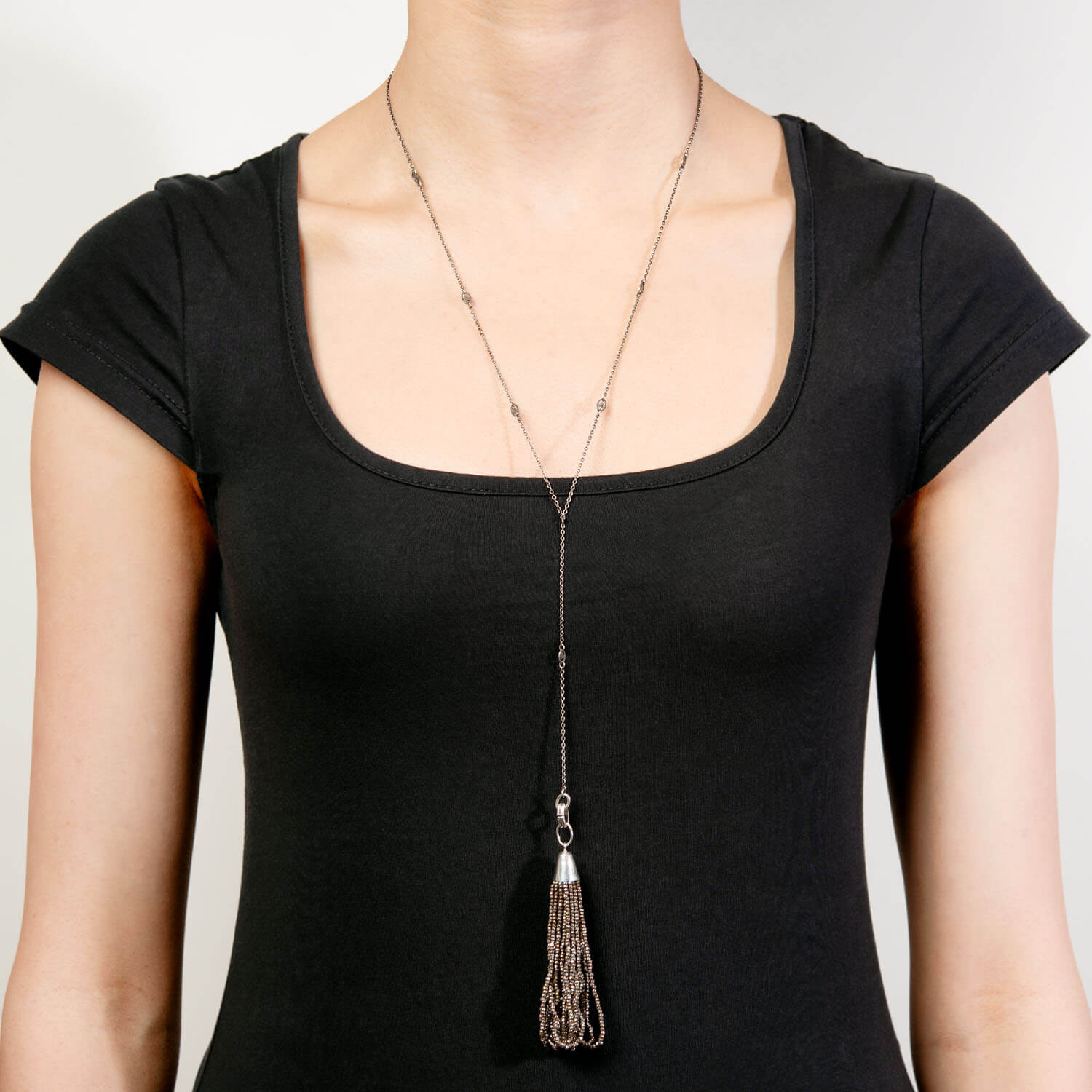 Victorian Cut Steel Fringe Tassel Pendant Necklace