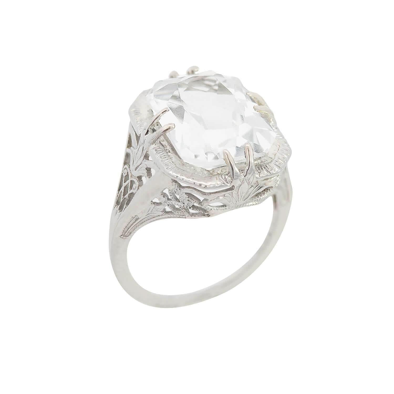 Art Deco 18k Quartz Ring