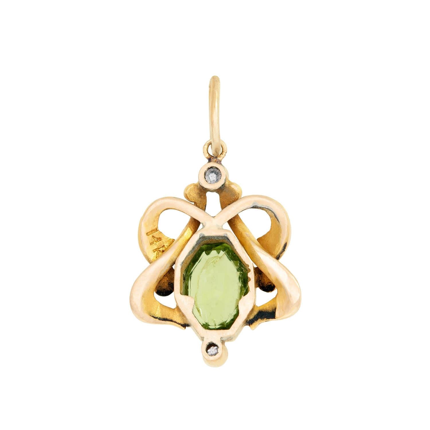 Art Nouveau 14k Peridot and Diamond Pendant