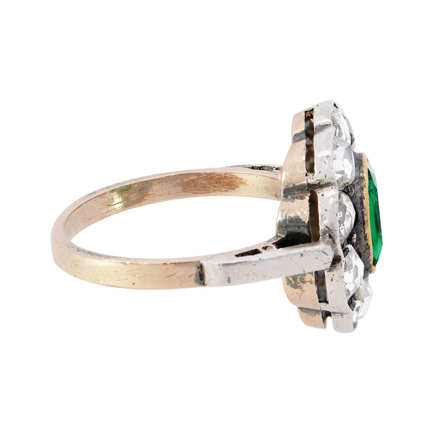 Georgian 14k/Sterling Silver Emerald and Diamond Halo Ring