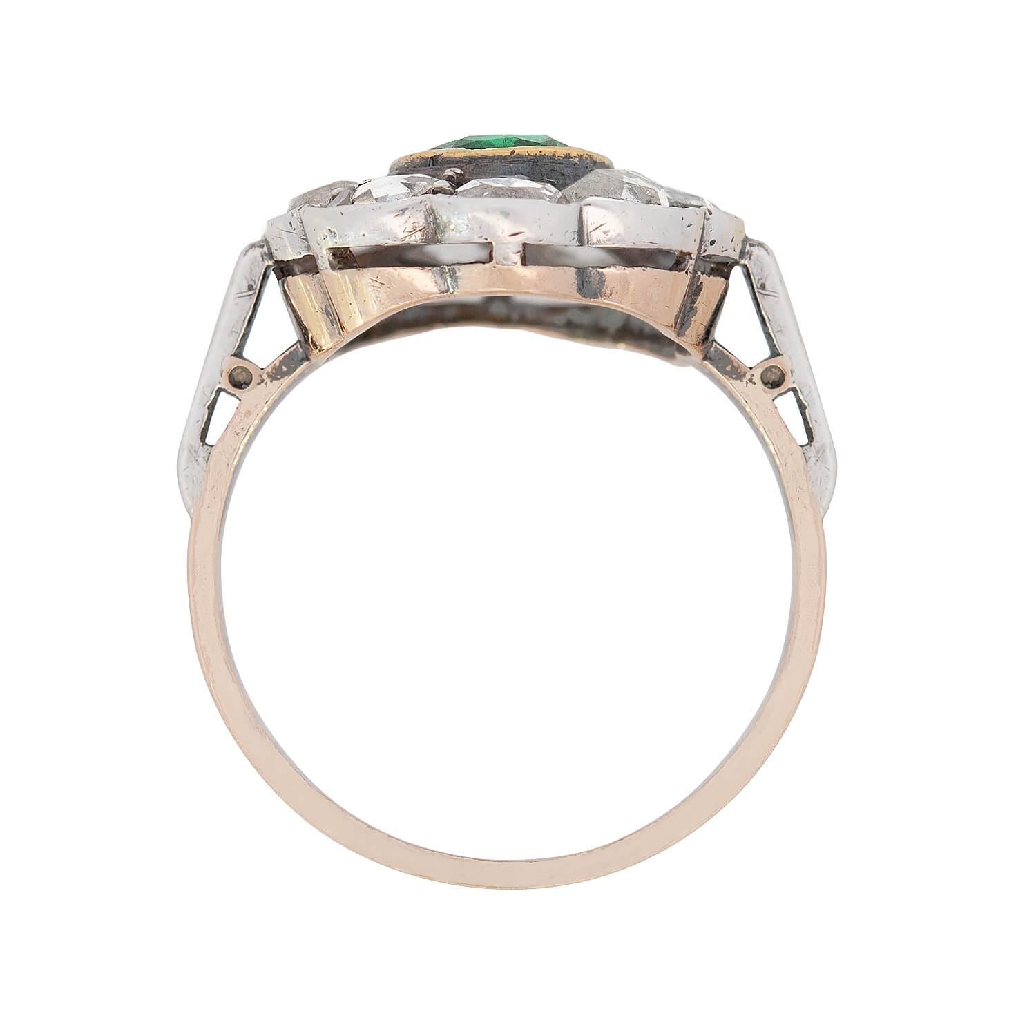 Georgian 14k/Sterling Silver Emerald and Diamond Halo Ring