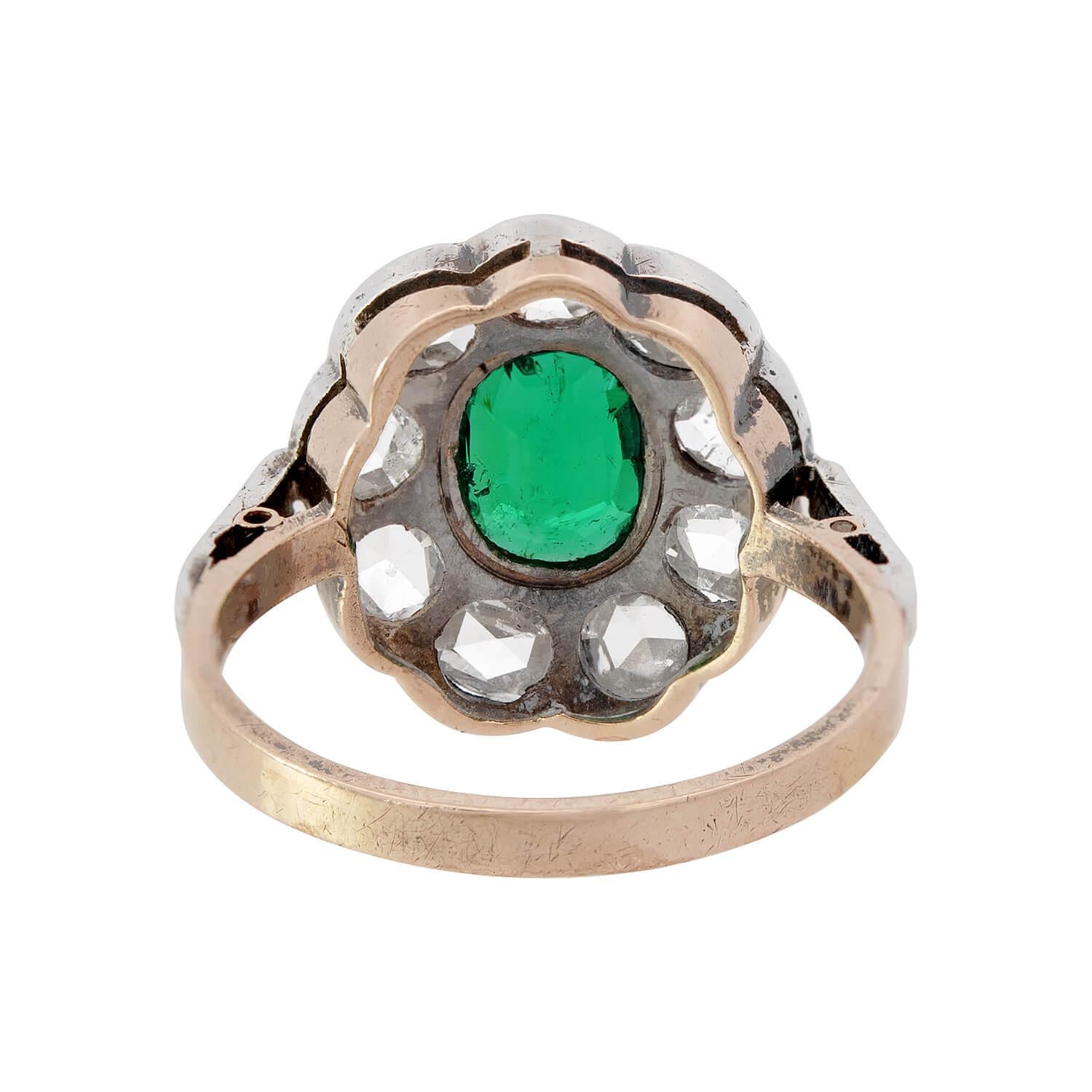 Georgian 14k/Sterling Silver Emerald and Diamond Halo Ring