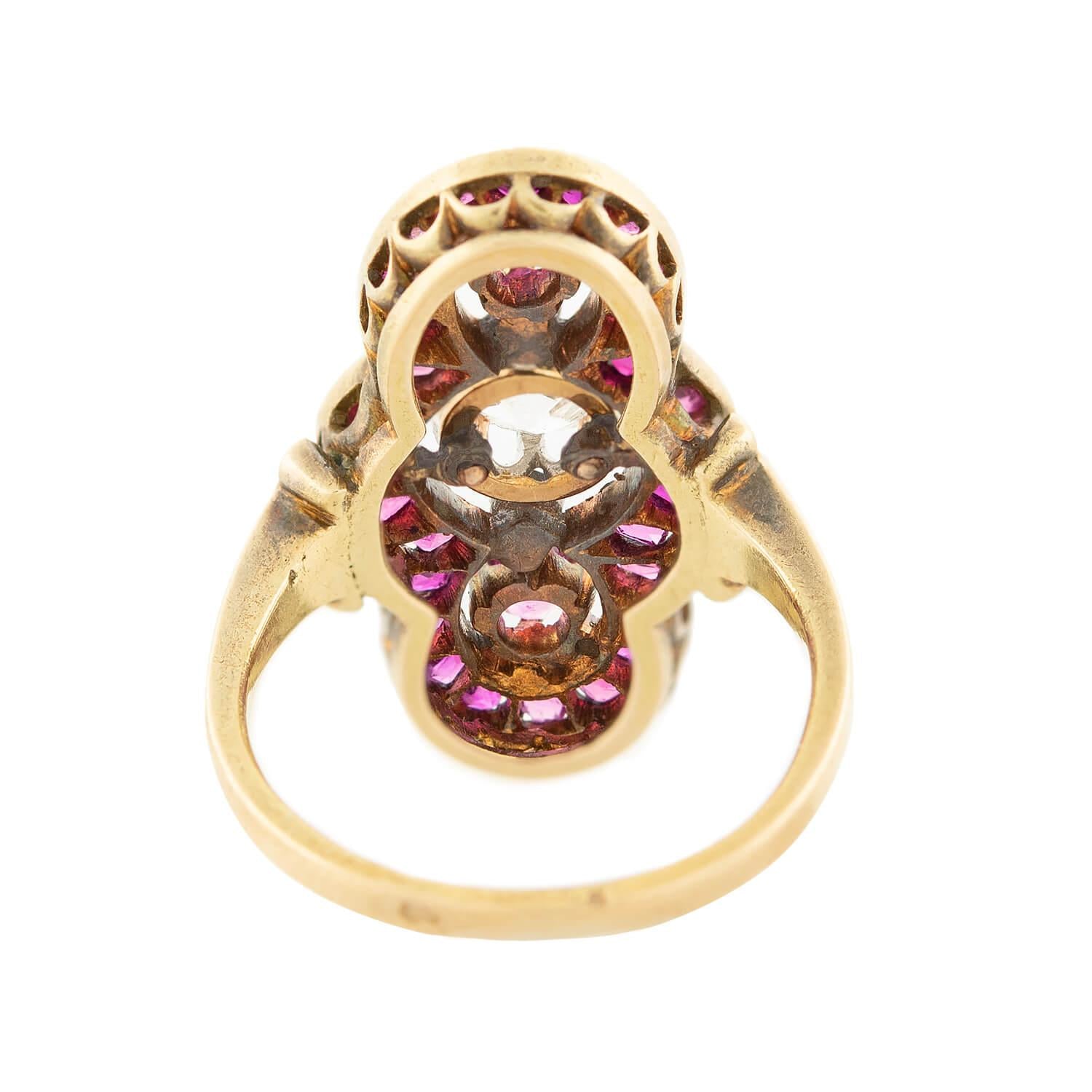 Georgian French 18k Ruby and Diamond Navette Ring