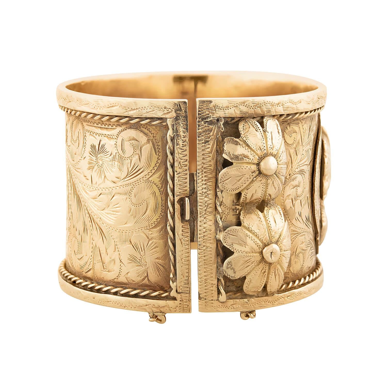 Retro 14k "Gypsy" Roma Bangle Cuff Bracelet