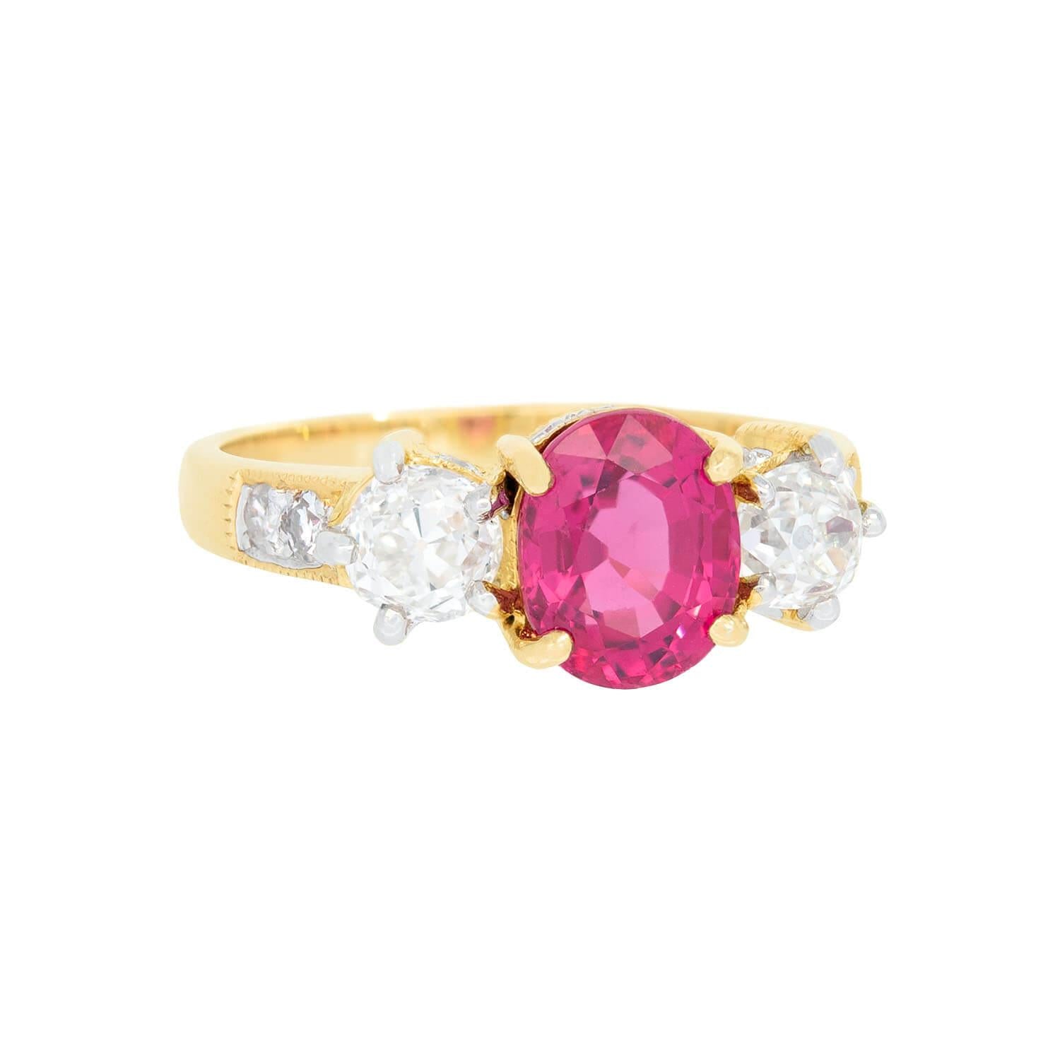 Estate 18k Natural Spinel and Diamond Ring