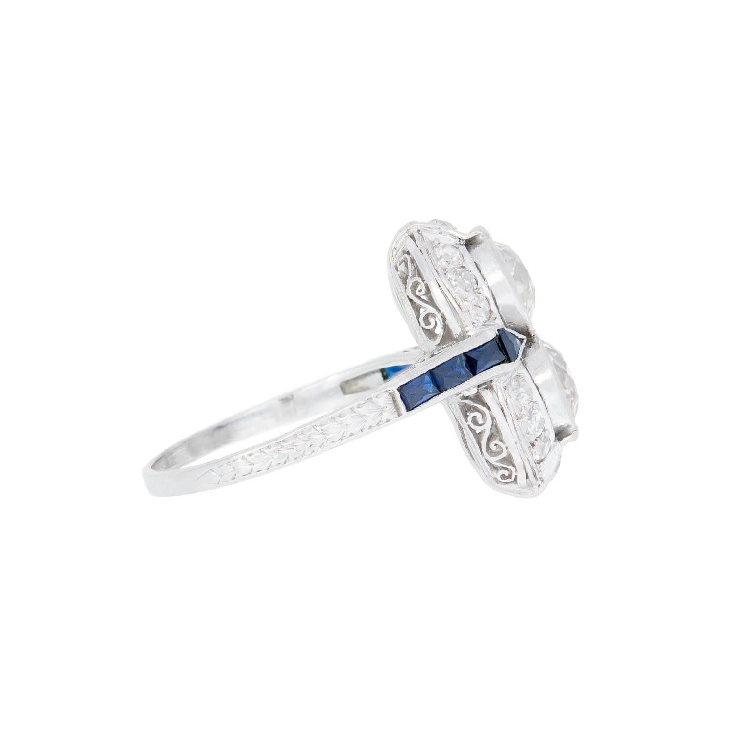 Edwardian Platinum French Diamond and Sapphire Ring