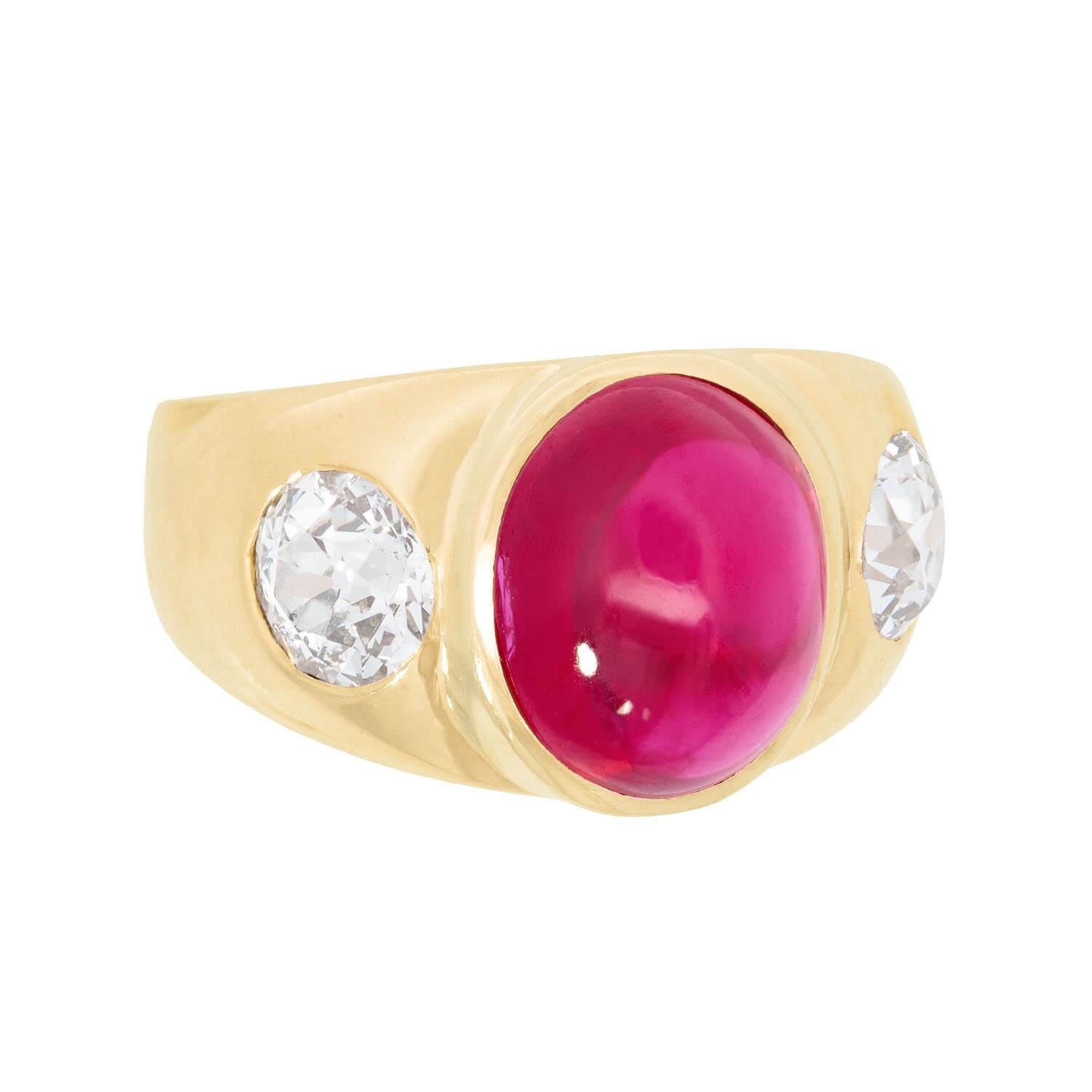 Victorian 18k Synthetic Ruby and Diamond Flush Mount Ring