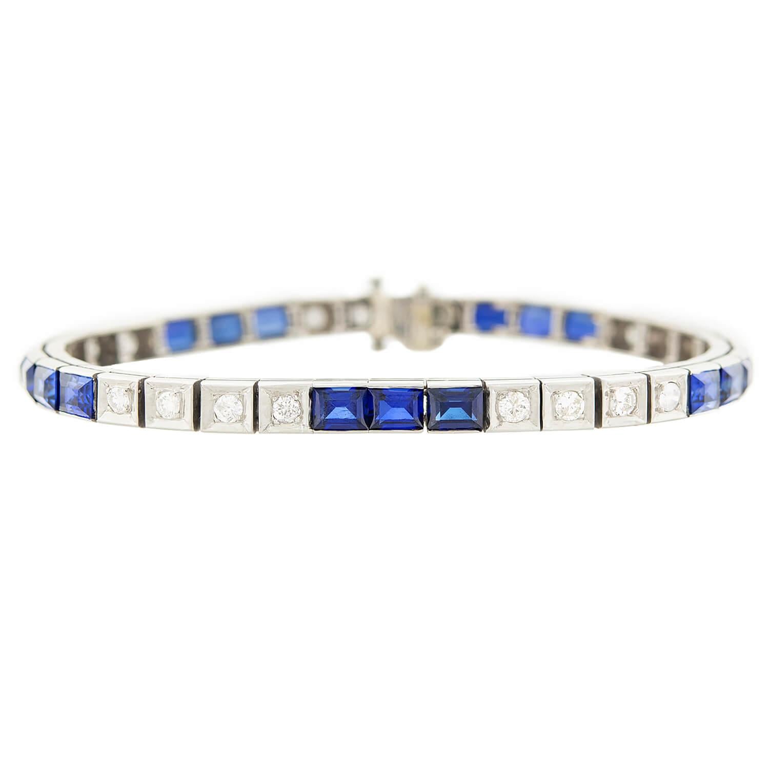 Art Deco 14k Sapphire and Diamond Tennis Bracelet