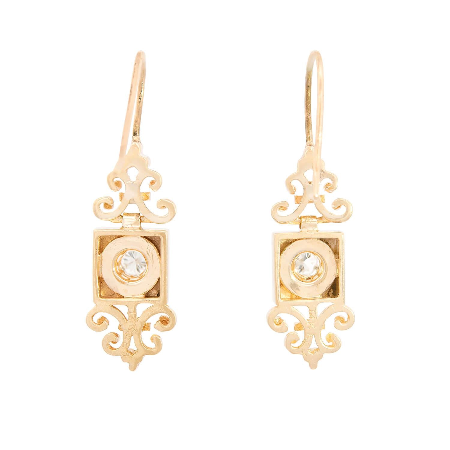 Victorian Revival 14k Etruscan Diamond Earrings