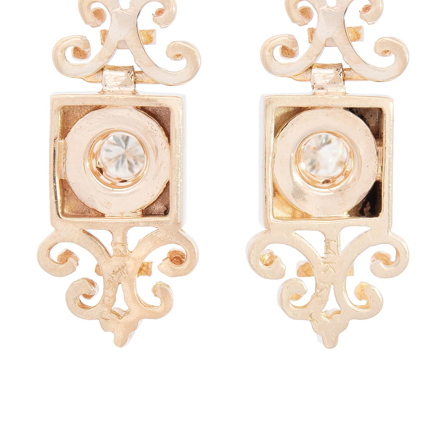 Victorian Revival 14k Etruscan Diamond Earrings