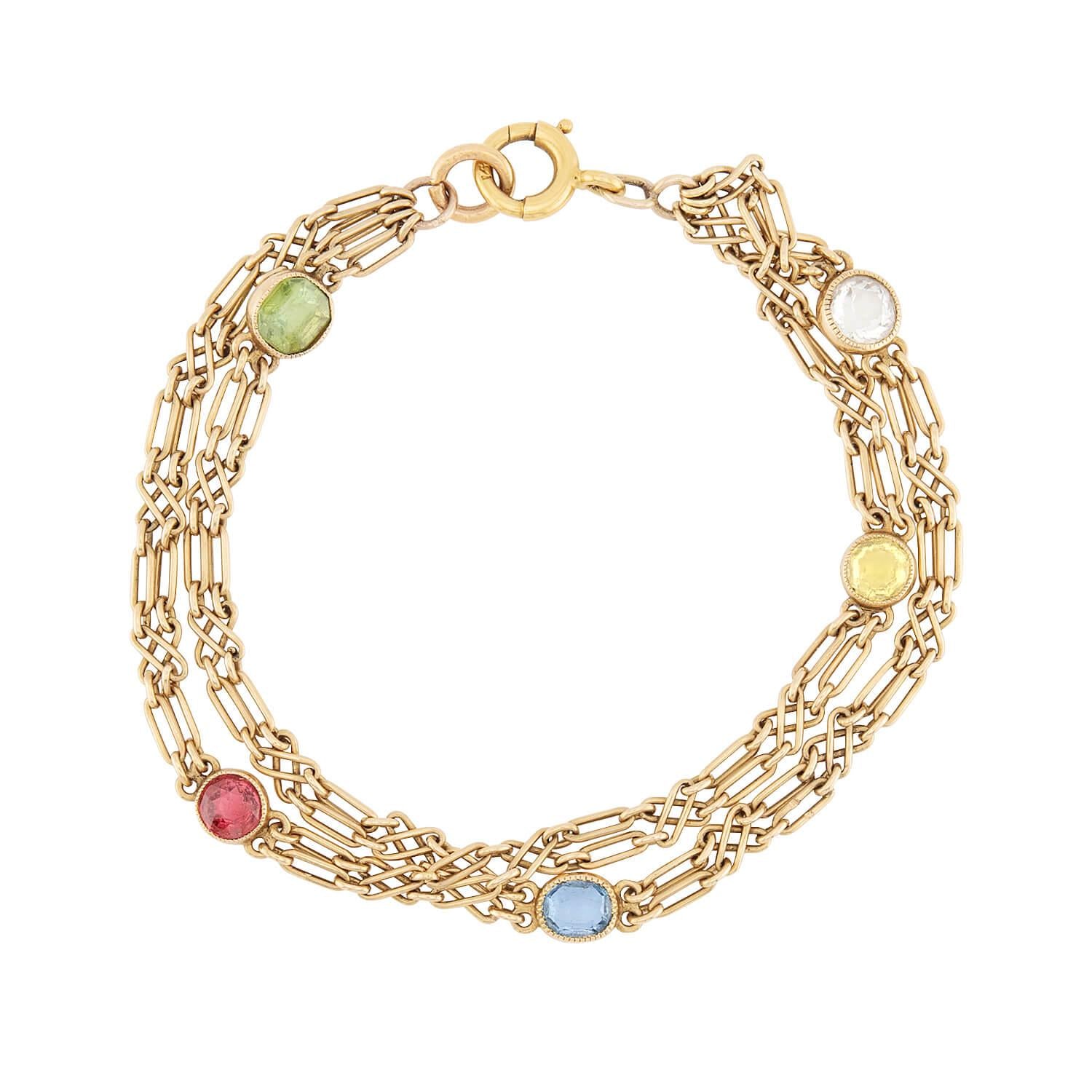 Art Nouveau 15k Multi Stone Bracelet