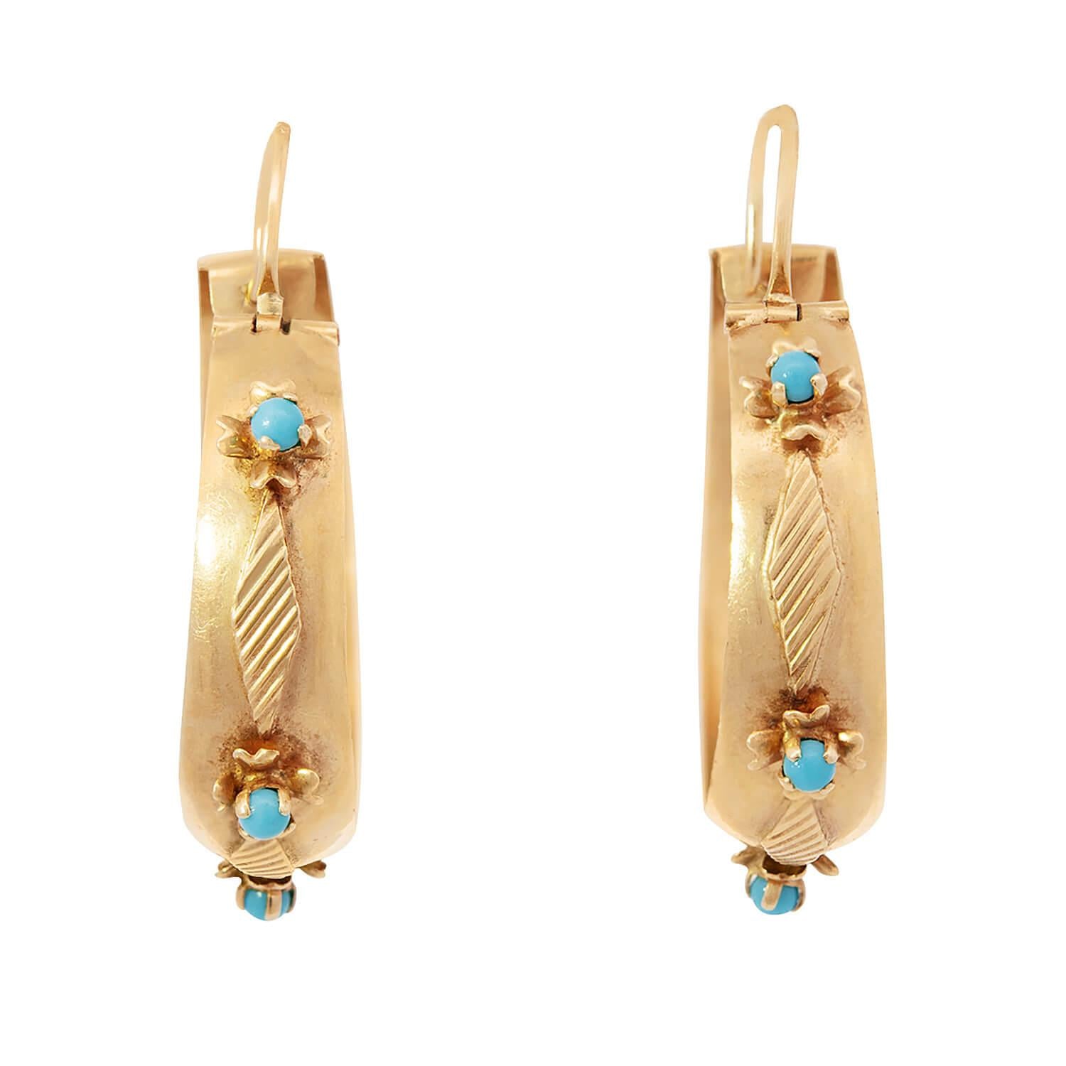 Estate 18K Turquoise Hoops