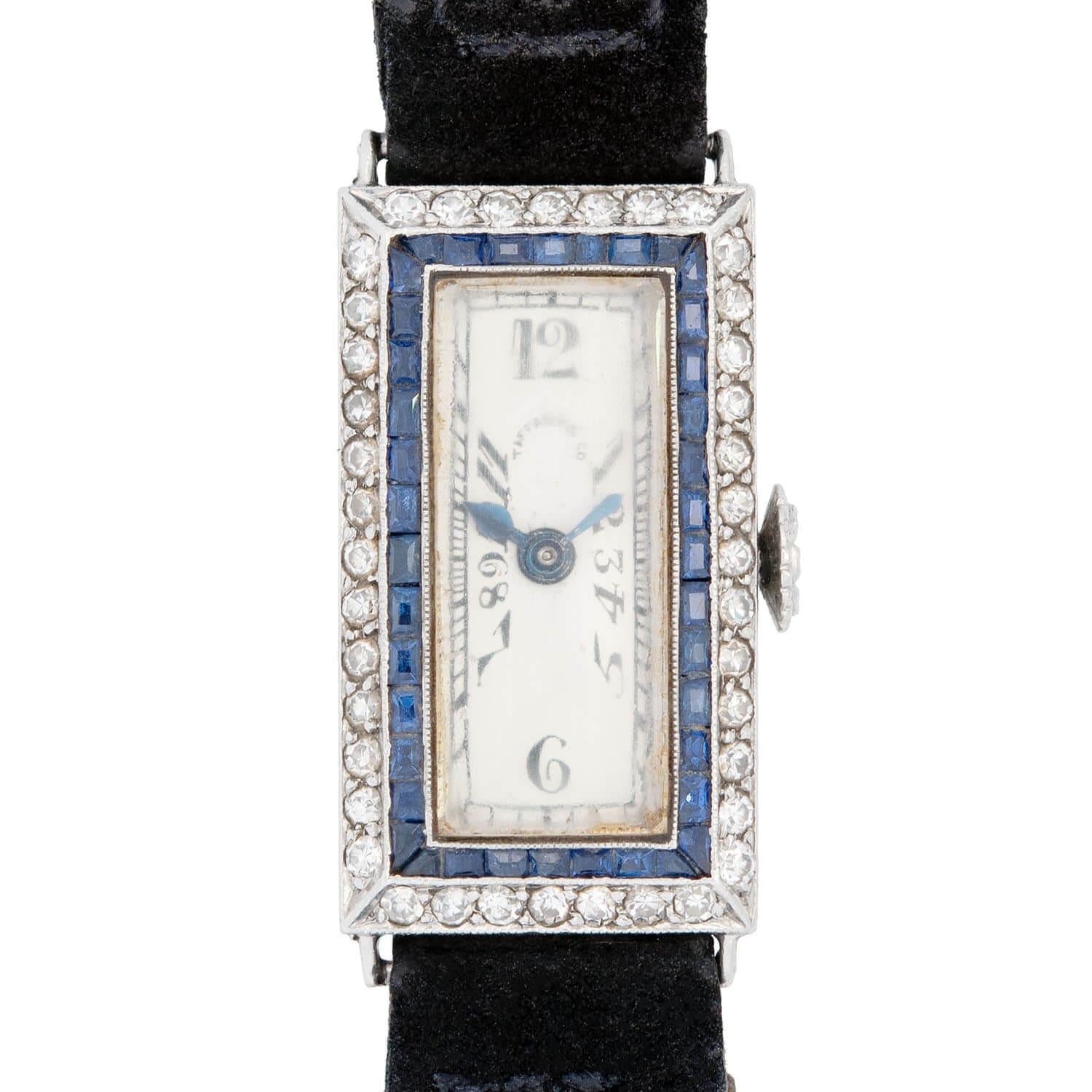 TIFFANY & CO. Art Deco Platinum Sapphire and Diamond Watch