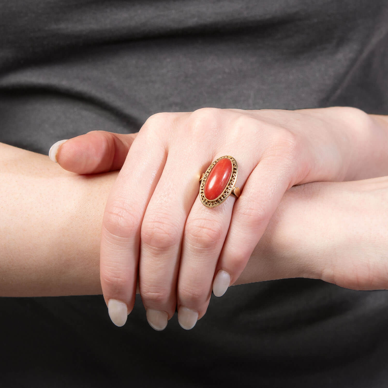 BIRKS Late Victorian 14k Oxblood Coral Ring