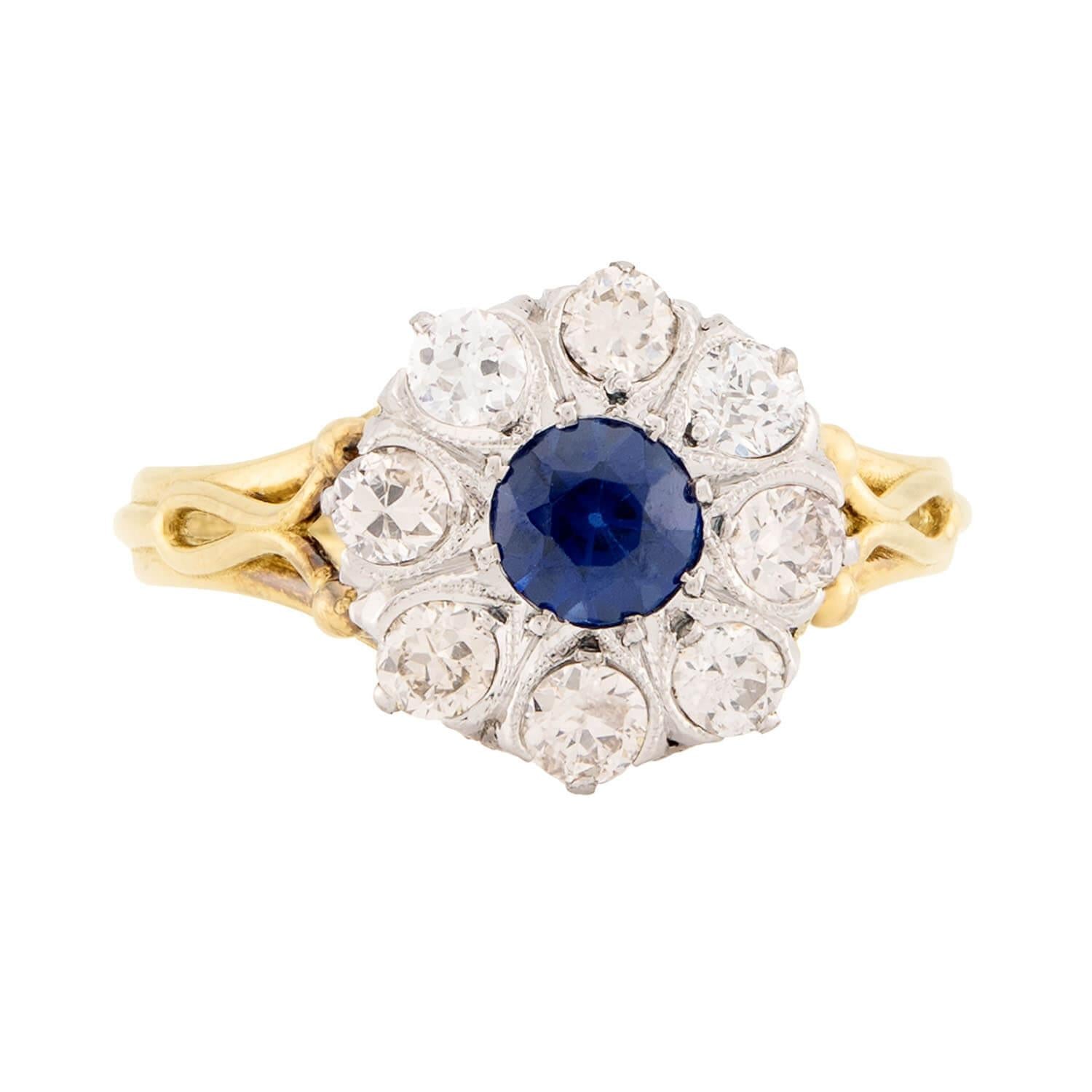 Edwardian 18k/Platinum Sapphire and Diamond Halo Ring