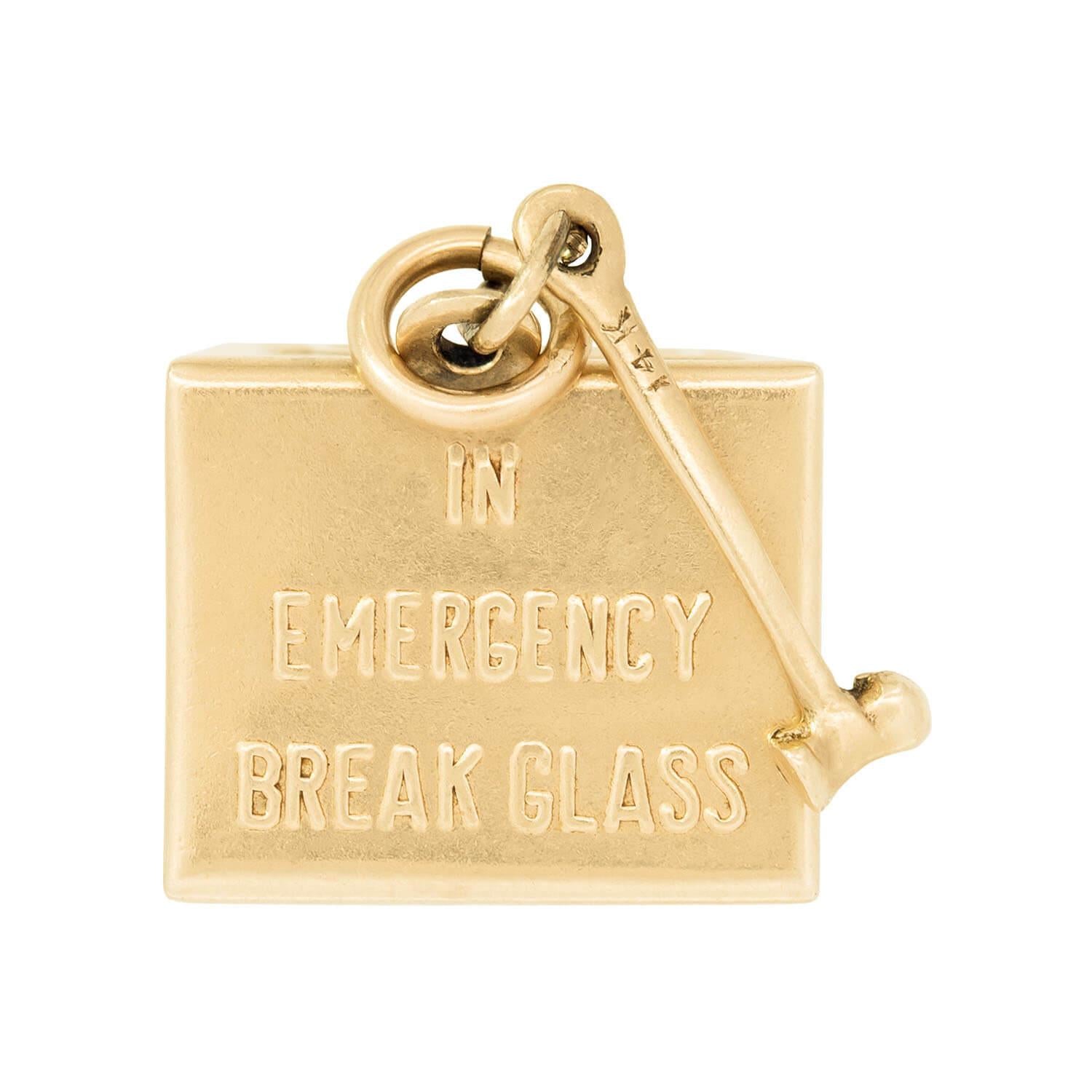 Art Deco 14k "In Case of Emergency Break Glass" Dollar Charm