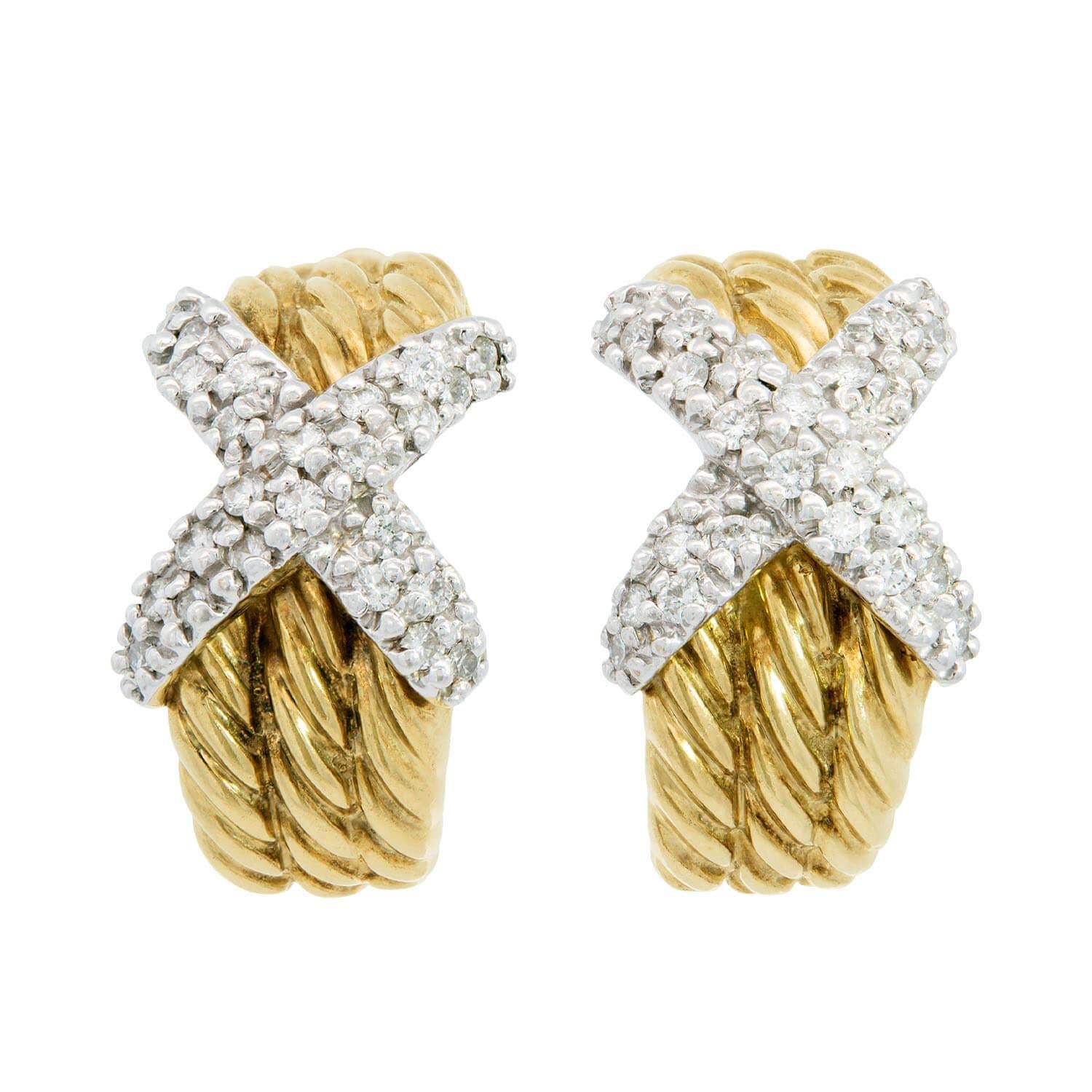 DAVID YURMAN Estate 14k Diamond "X" Hoop Earrings