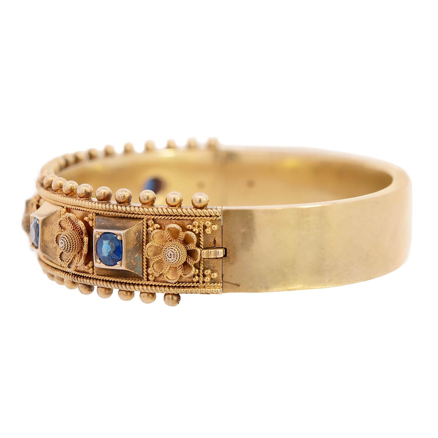 Victorian 14k Sapphire Floral Motif Bangle