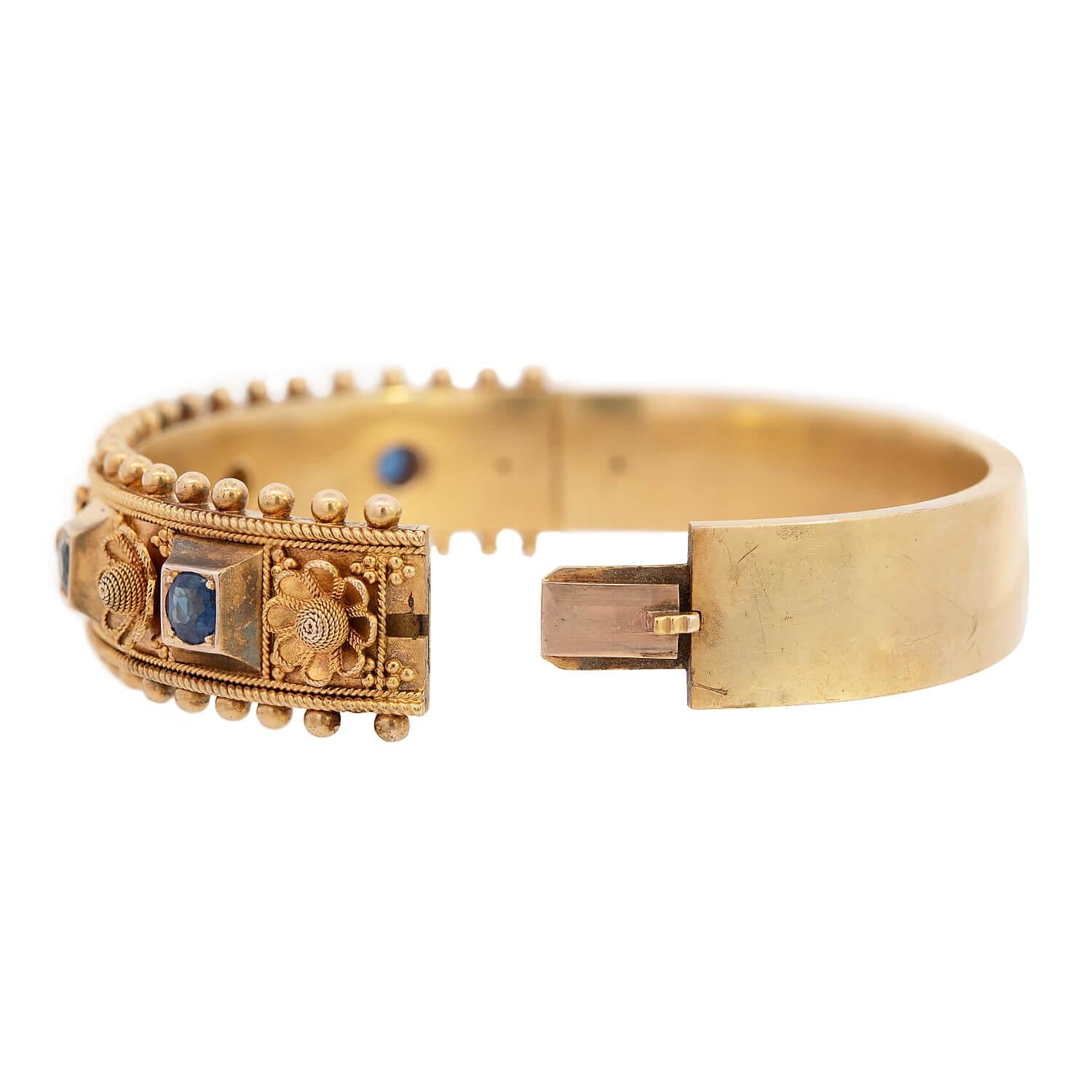 Victorian 14k Sapphire Floral Motif Bangle