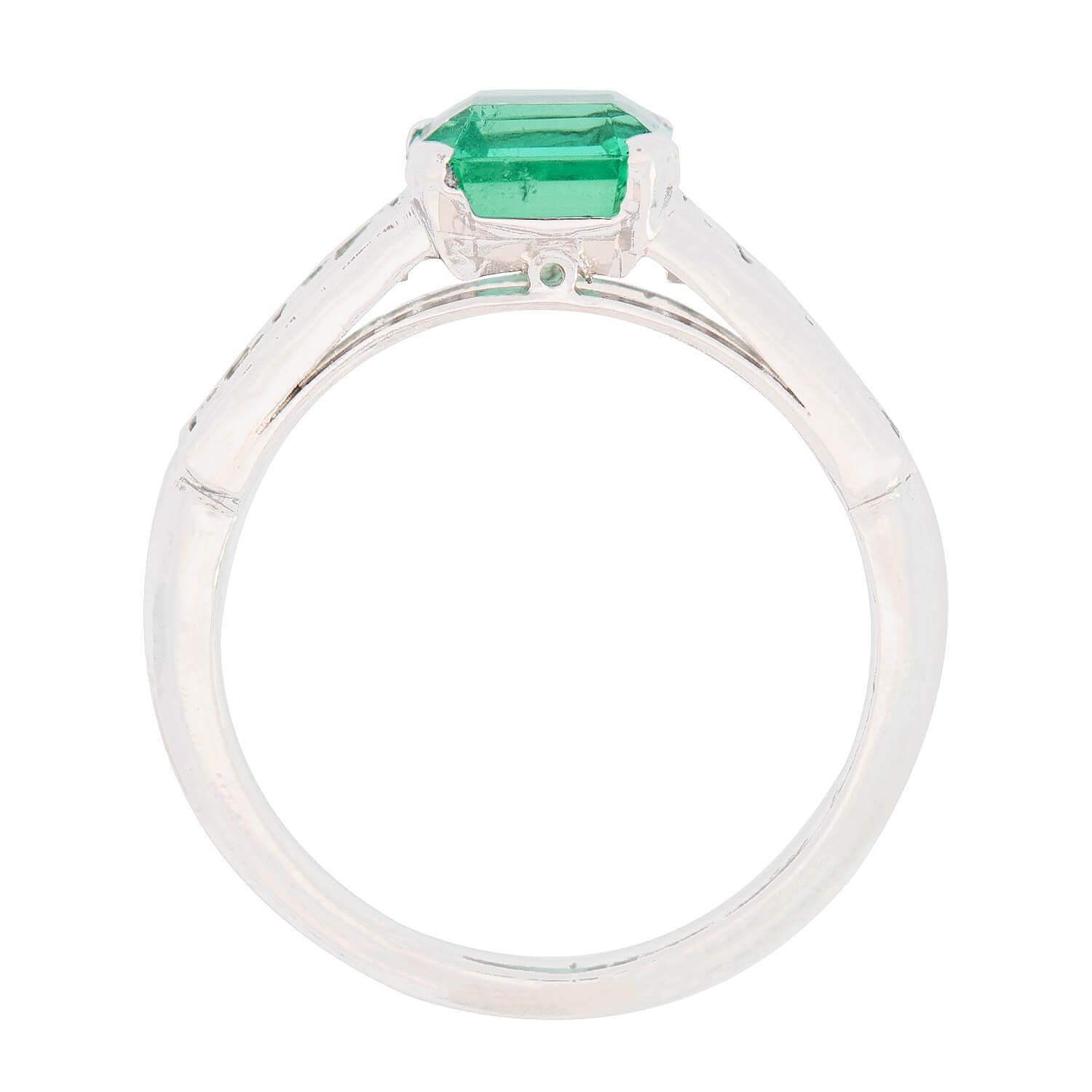 Art Deco Platinum Emerald and Diamond Ring