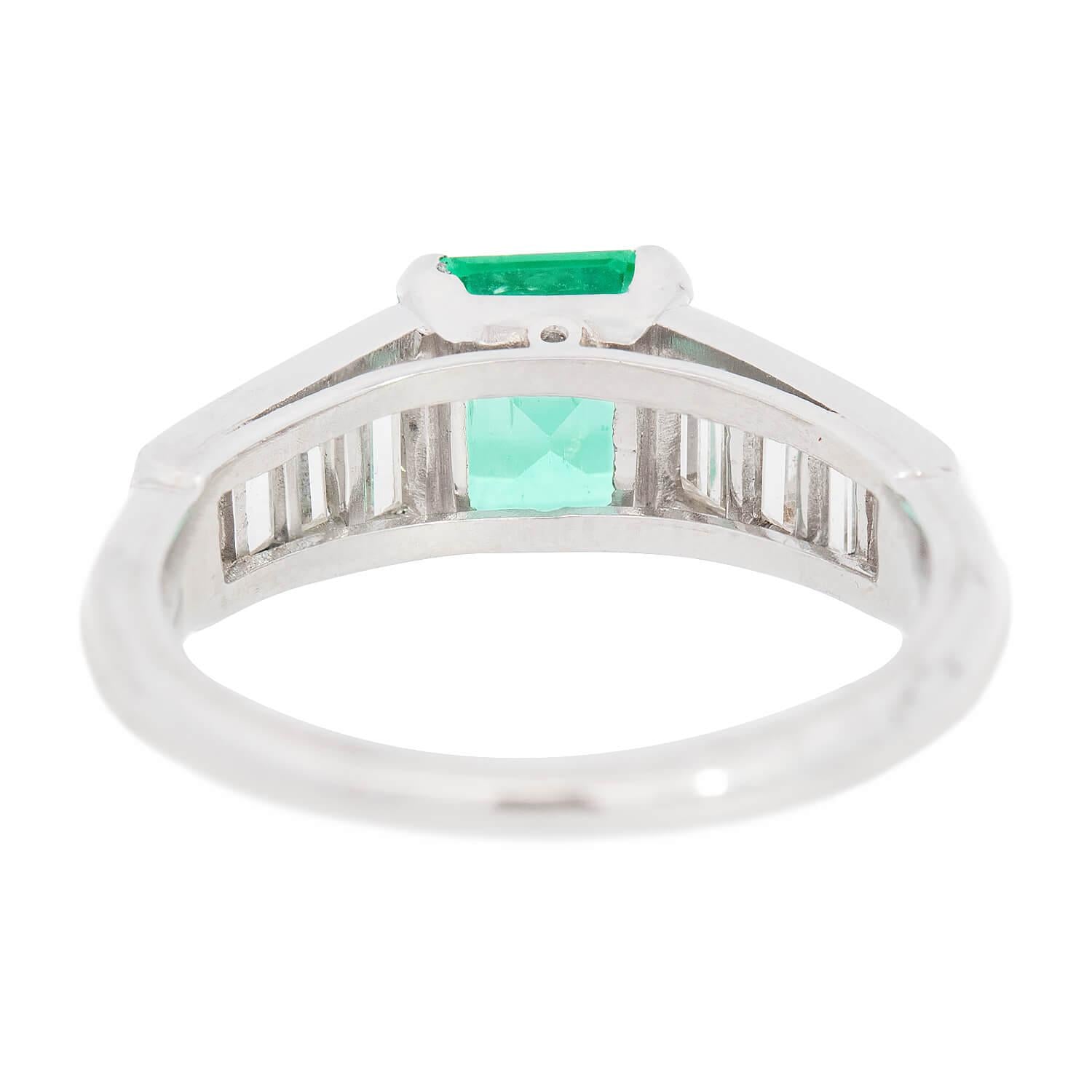 Art Deco Platinum Emerald and Diamond Ring